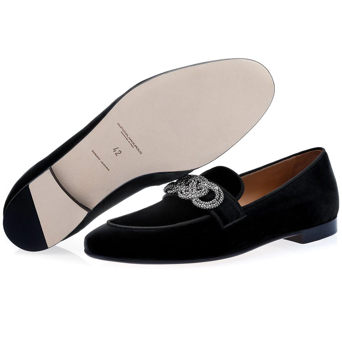 SUPERGLAMOUROUS Morosino Men's Shoes Black Velour Velvet Slipper Loafers (SPGM1033)