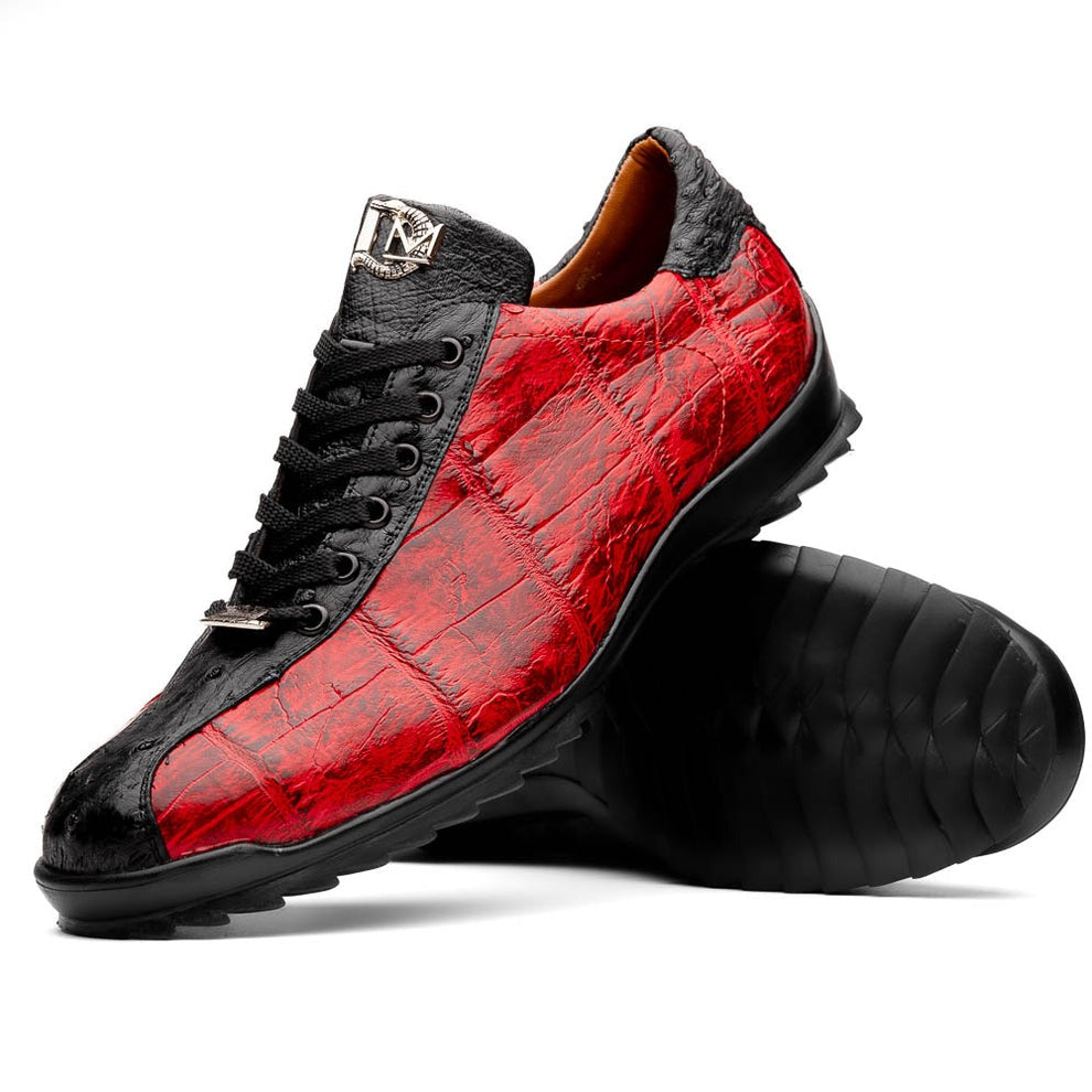 Marco Di Milano Saulo Men's Shoes Green & Cognac Exotic Ostrich / Alligator Casual Sneakers (MDM1045)