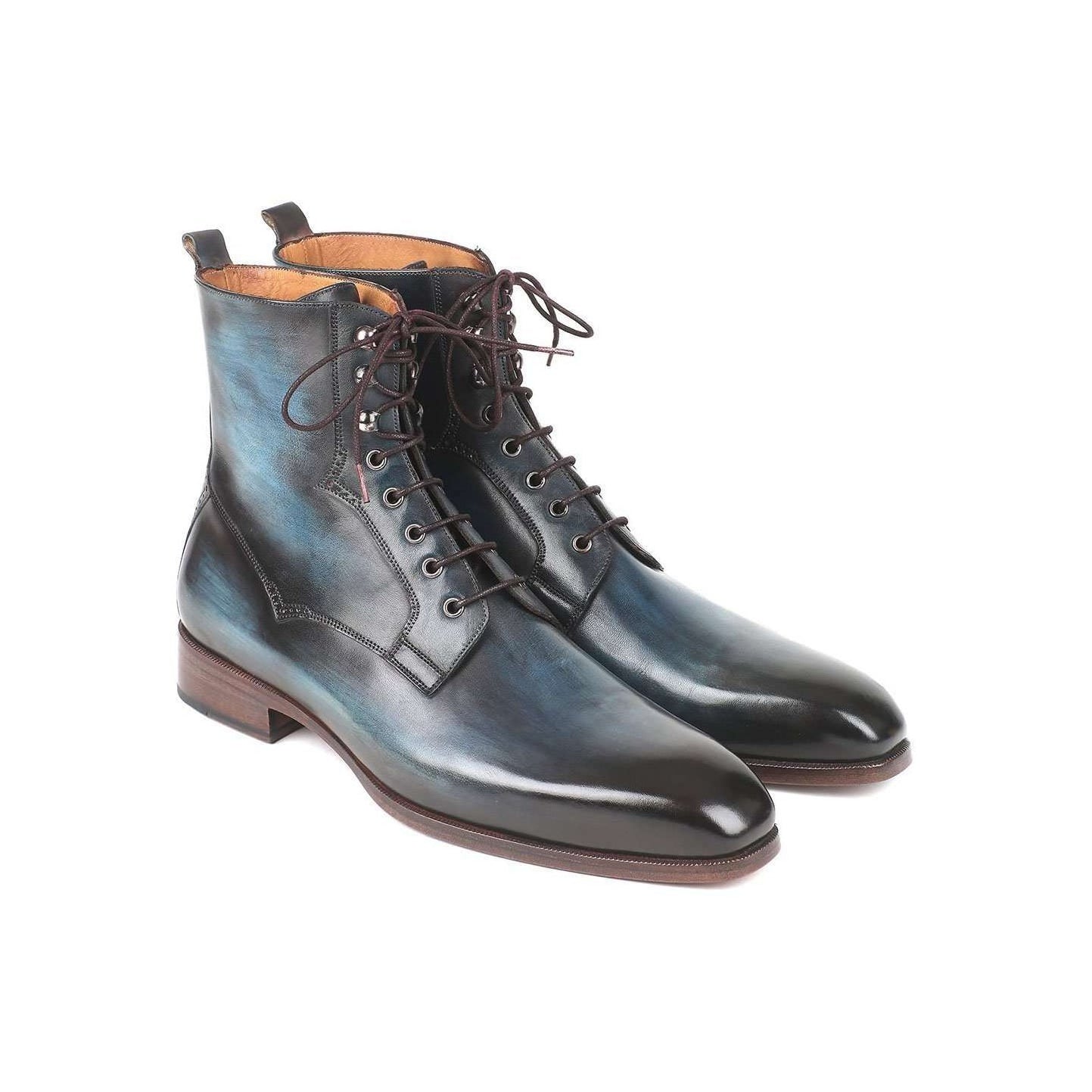 Paul Parkman Handmade Designer Shoes Men's Blue & Brown Calf-skin Leather Boots (PM5652)
