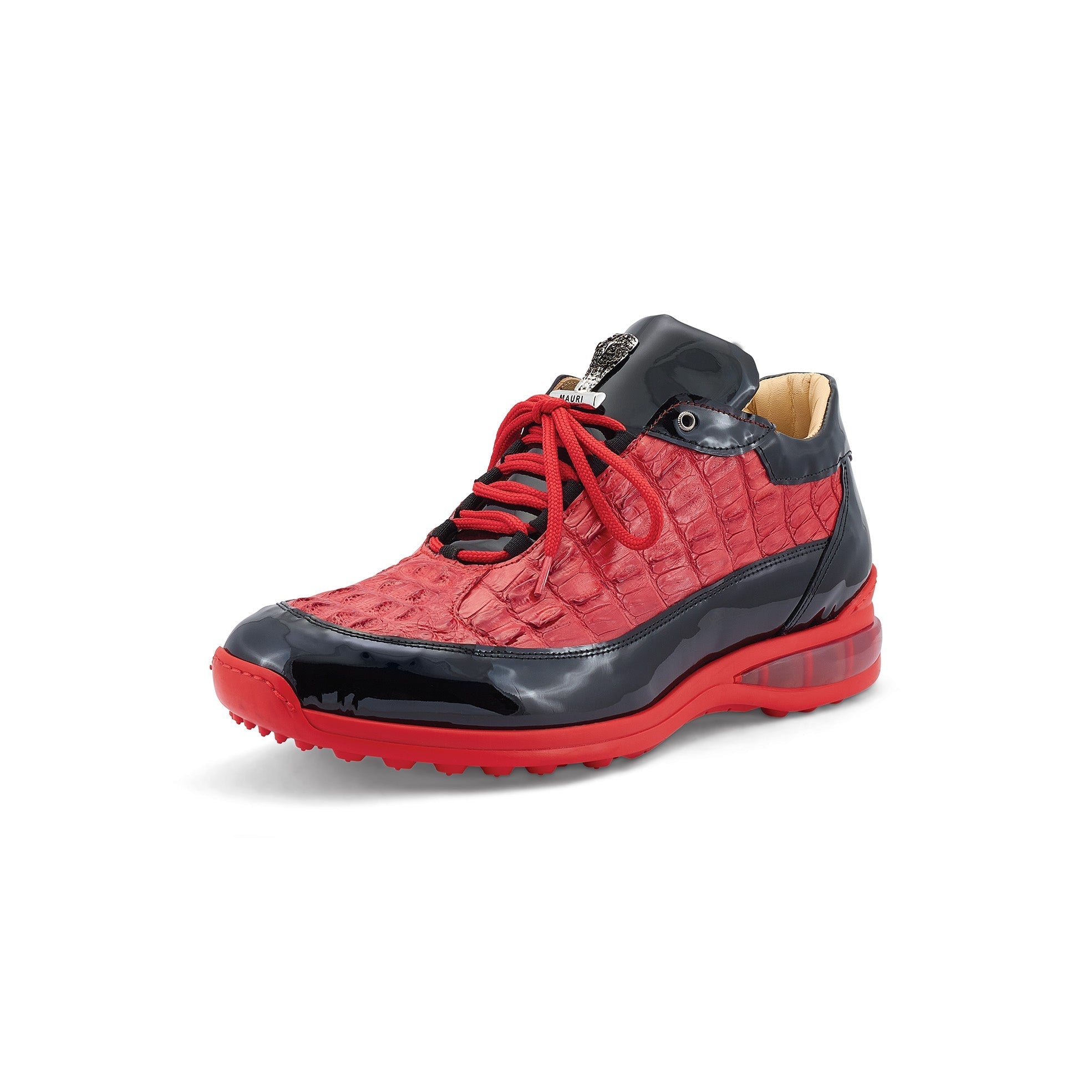 Mauri Gambit 8415 Men's Shoes Black & Red Exotic Hornback / Patent Leather Casual Sneakers (MA5542)