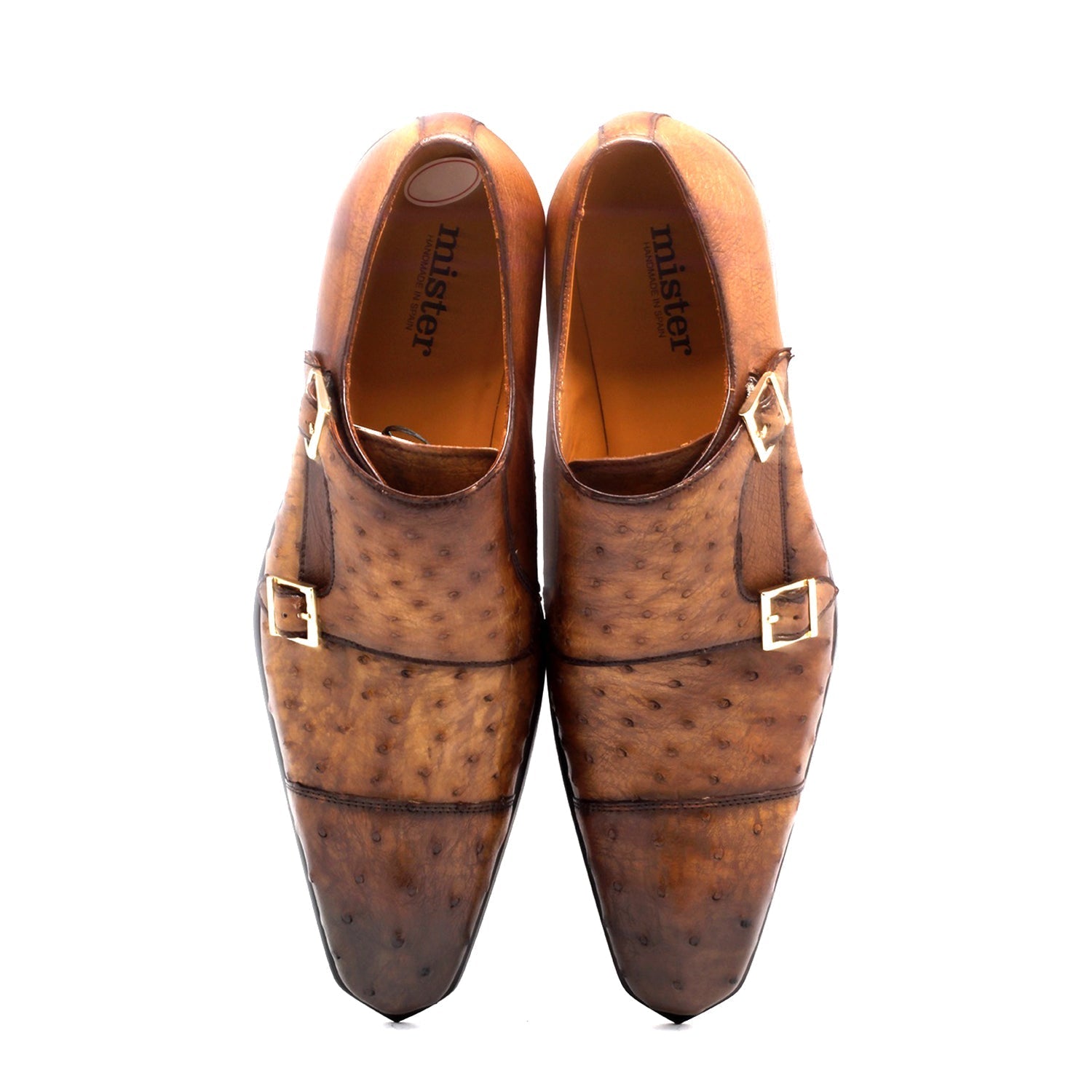 Mister Roma 40415 Men's Shoes Camel Exotic Ostrich-Skin Monk-Straps Loafers (MIS1146)