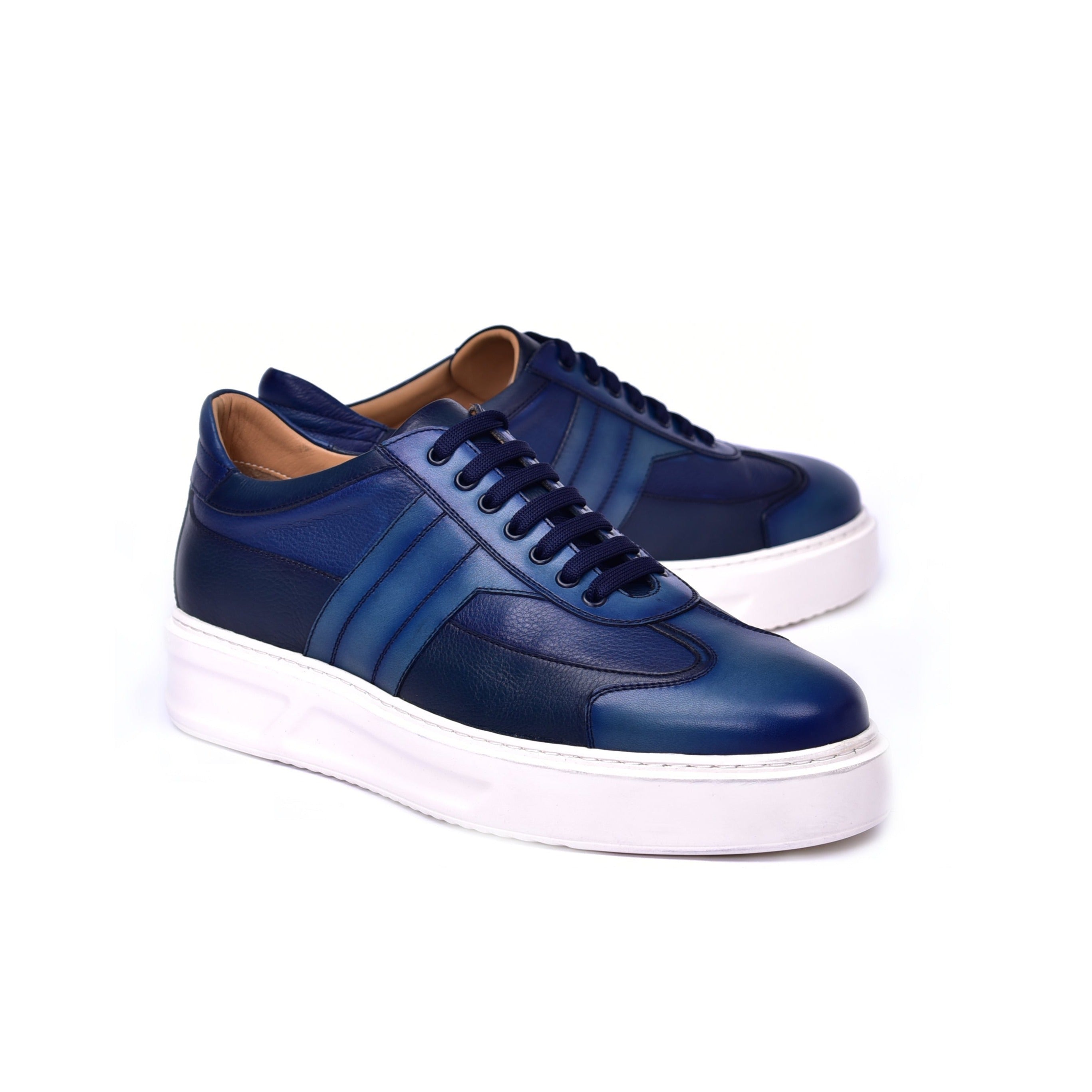 Corrente C0013011-5769 Men's Shoes Navy Combination Calf-Skin Leather Casual Sneakers (CRT1467)