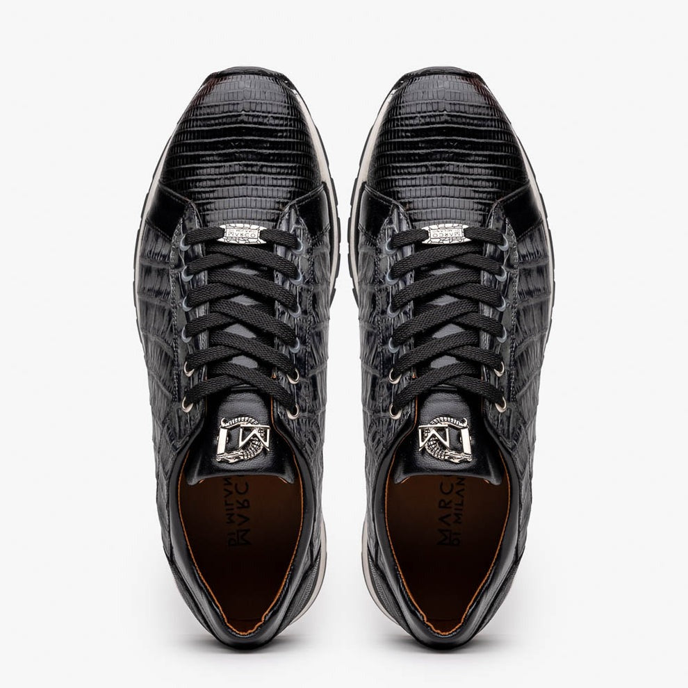 Marco Di Milano Portici Men's Shoes Wine & Black Exotic Lizard / Crocodile Casual Sneakers (MDM1016)