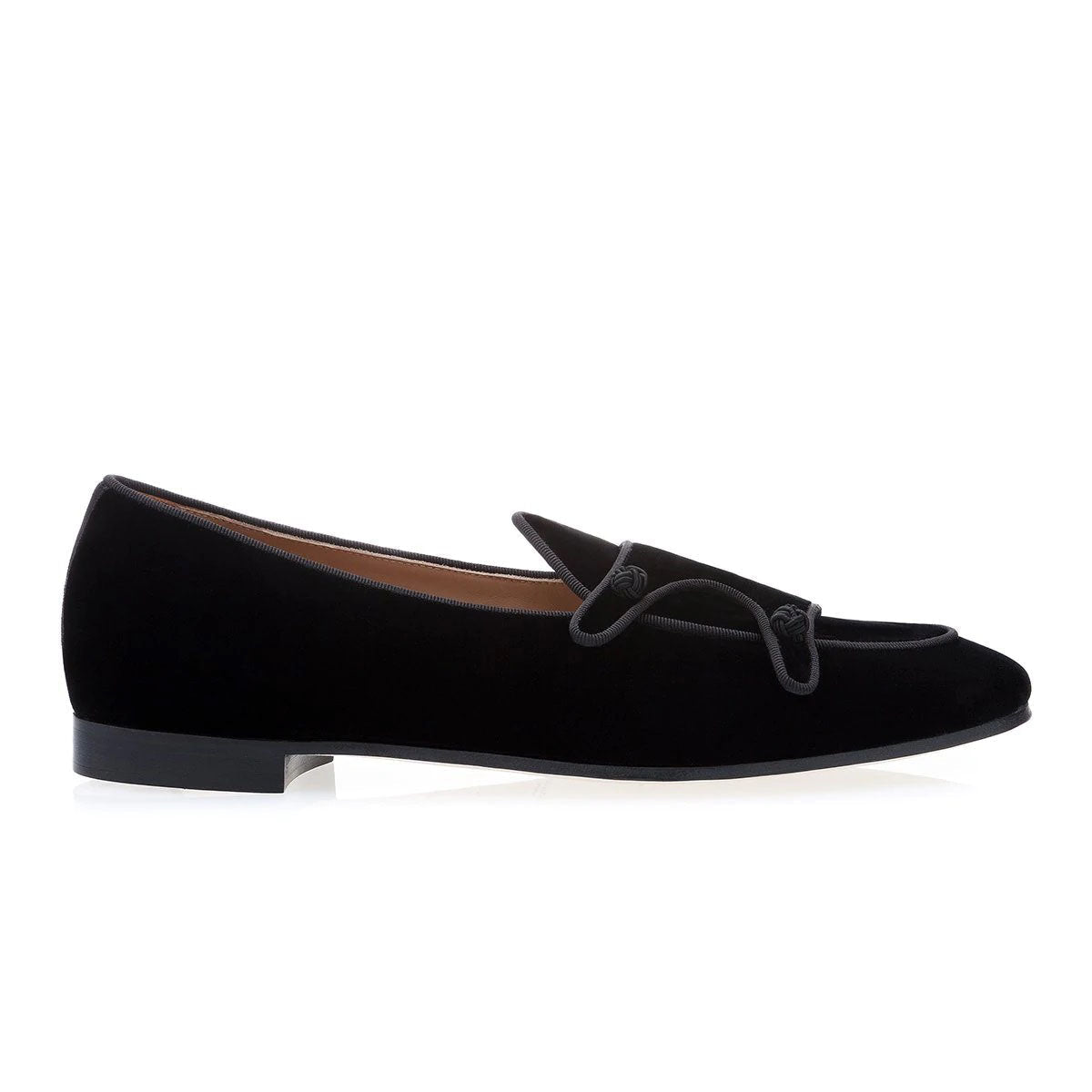 SUPERGLAMOUROUS Tangerine 7 Velour Men's Shoes Black Velvet Monk-Straps Belgian Loafers (SPGM1022)