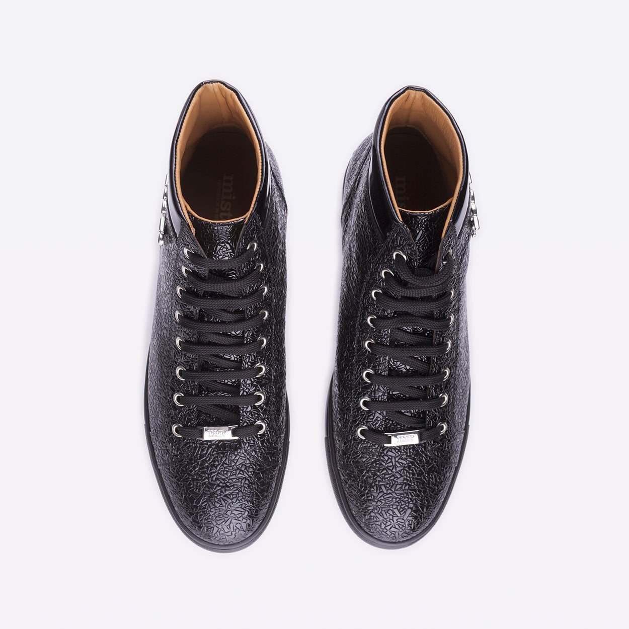 Mister 39598 Lete Men's Shoes Black Glazed Texture Print / Calf-Skin Leather Casual Sneakers (MIS1029)