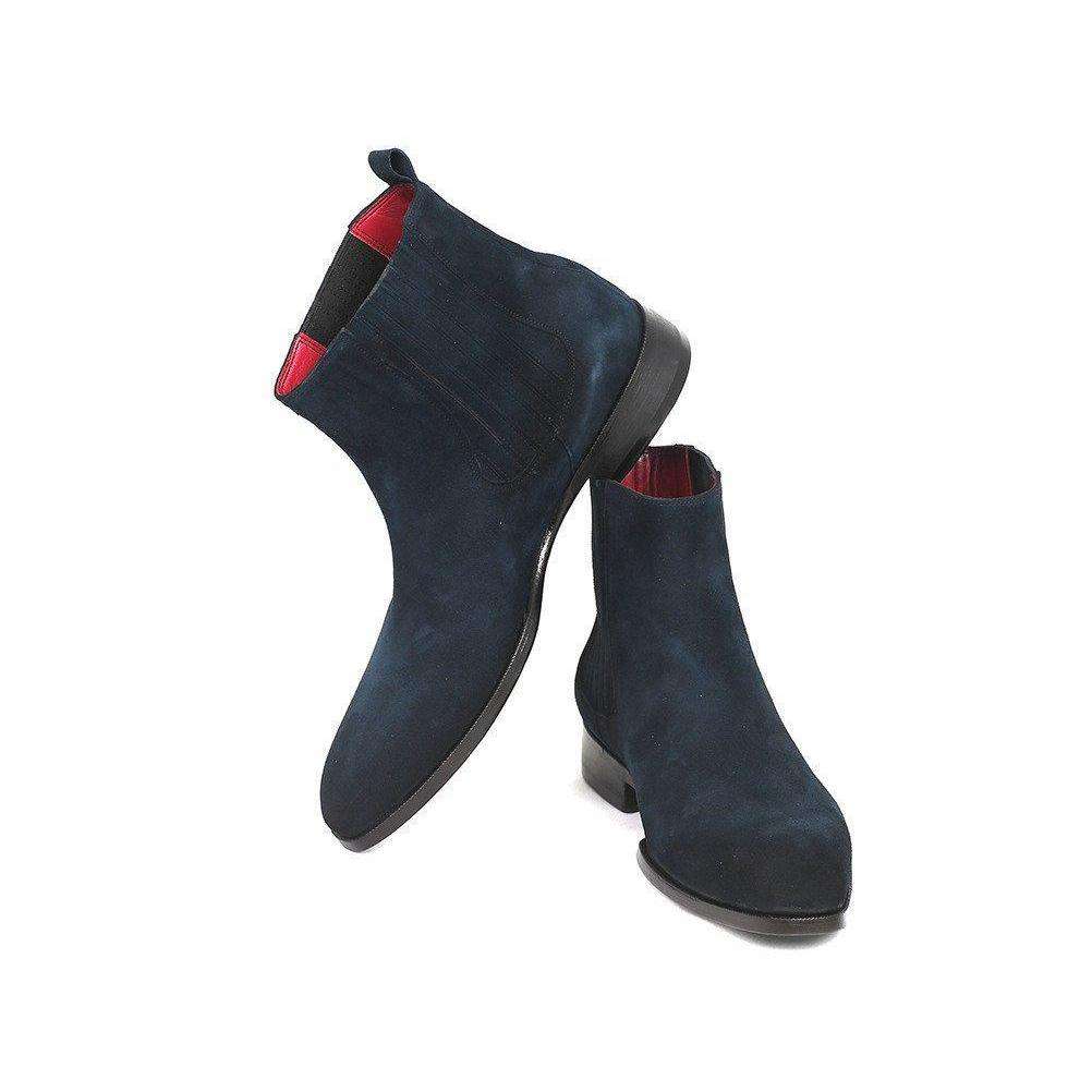 Paul Parkman Handmade Designer Shoes Navy Suede Chelsea Boots (PM5470)