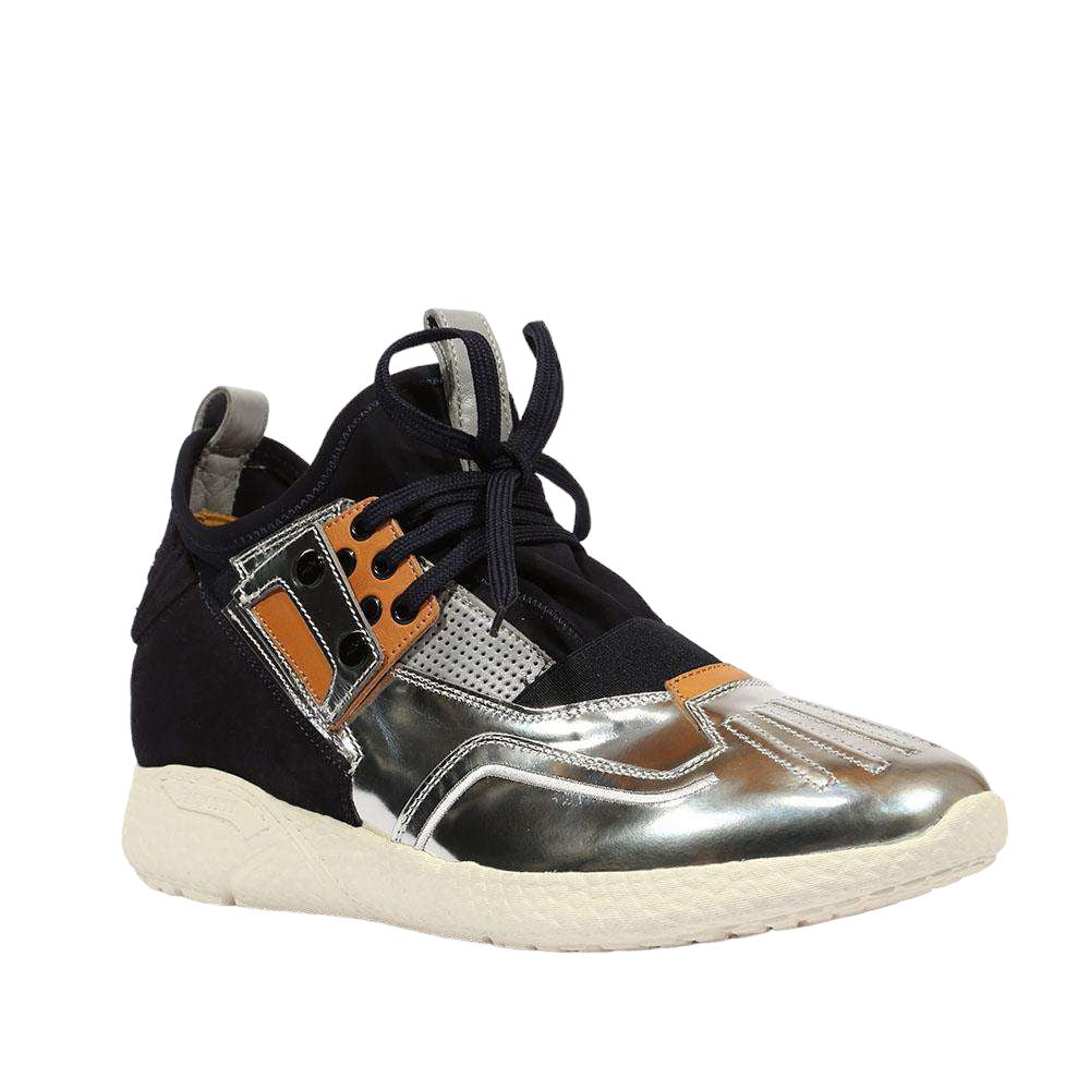 Cesare Paciotti Luxury Italian Men's 4US Sp Silver Vacc Cuoio Silver Navy Sneakers (CPM5311)