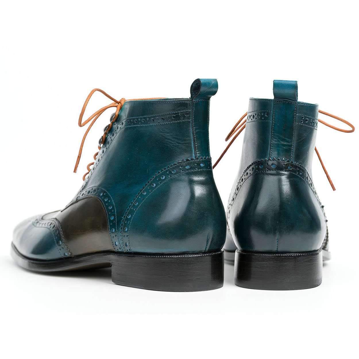 Paul Parkman Men's Green and Blue Calf-Skin Leather Wing Tip Ankle Boots PT777GRN (PM6139)