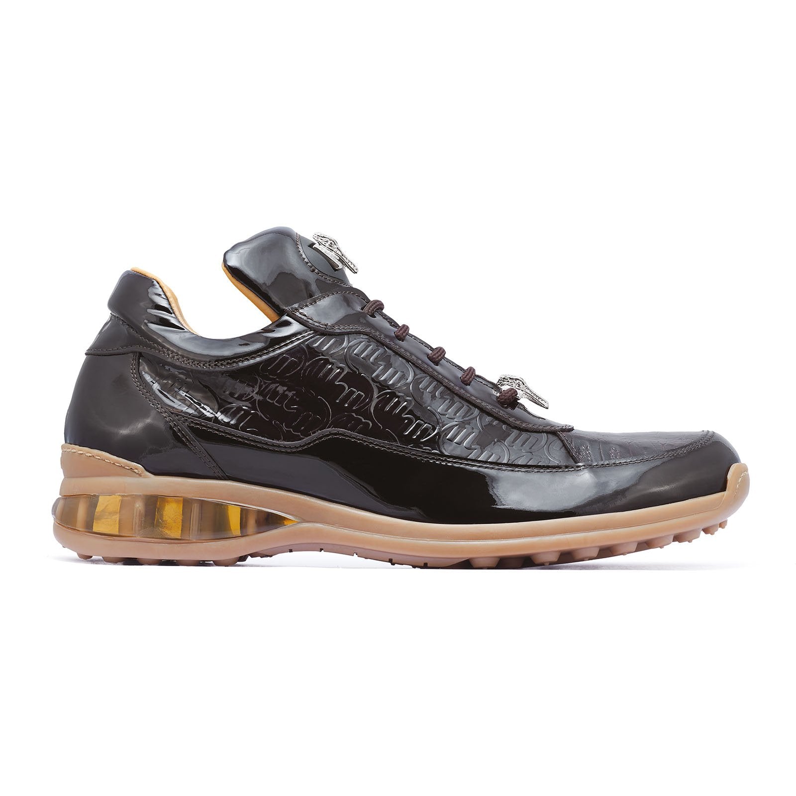 Mauri 8900/2 Bubble Men's Designer Shoes Dark Brown Baby Crocodile and Patent Print Leather Sneakers (MA5018)