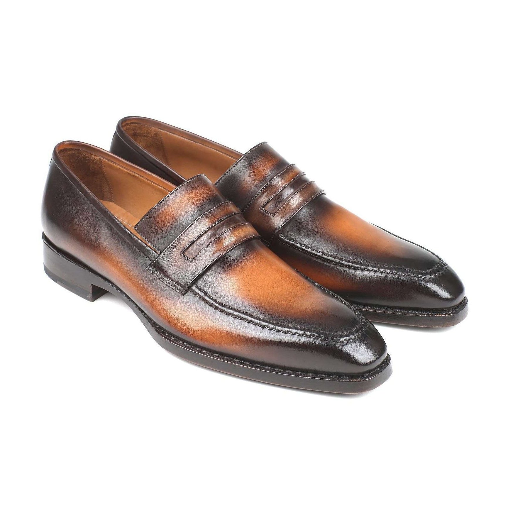 Paul Parkman Handmade Designer Shoes Men's Brown Goodyear Welted Burnished Calfskin Loafers 36LFBRW (PM5712)
