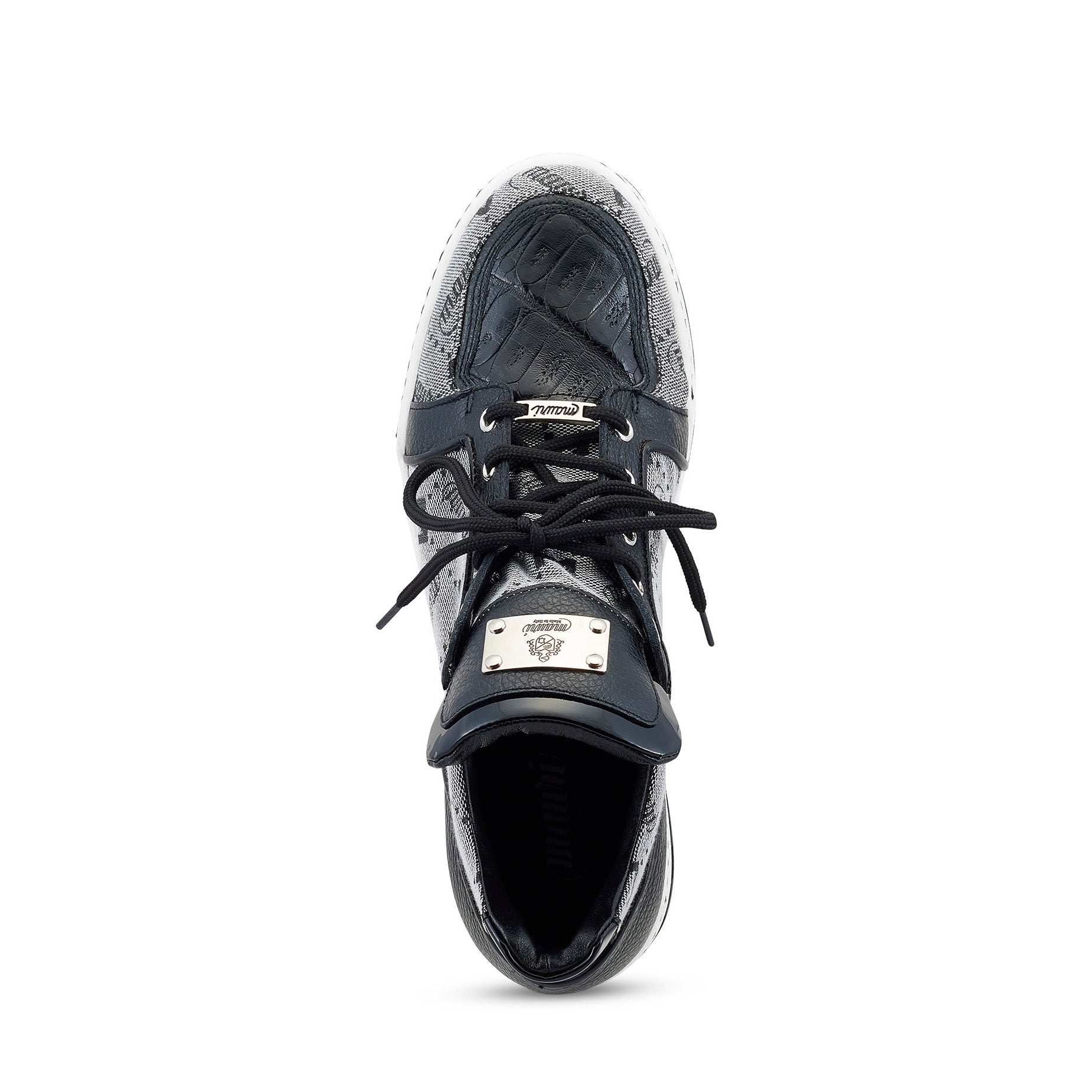Mauri Supreme 8440/1 Men's Shoes Black & Gray Exotic Crocodile / Fabric / Calf-Skin Leather Casual Sneakers (MA5490)