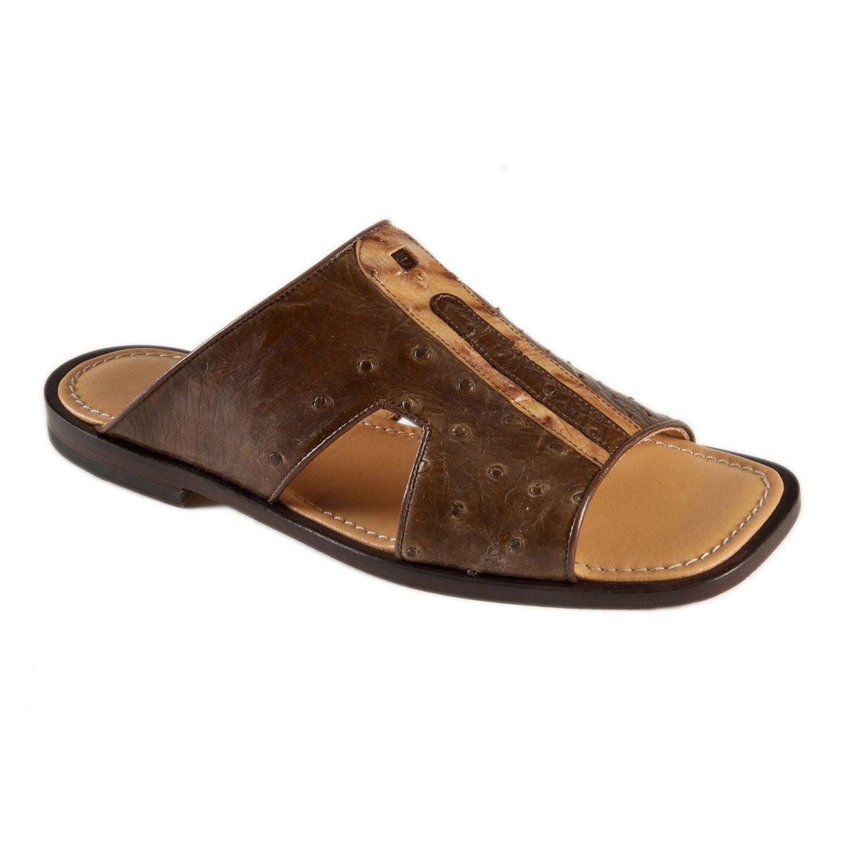 Mauri Men's Designer Shoes Brown Ostrich-Skin Sandals 1483-7 (MAO1002)