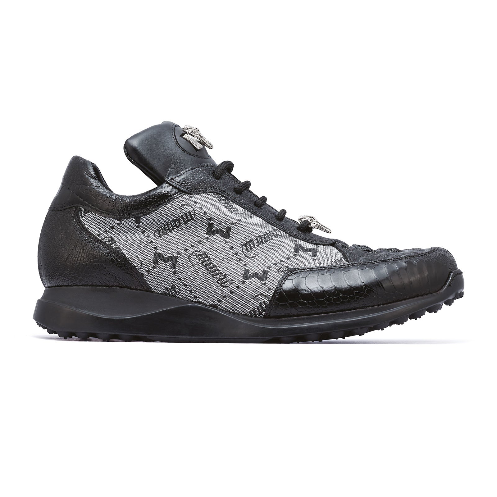 Mauri Carange 8741/2 Men's Shoes Black & Gray Ostrich Leg / Hornback Crown / Fabric Sneakers (MA5268)