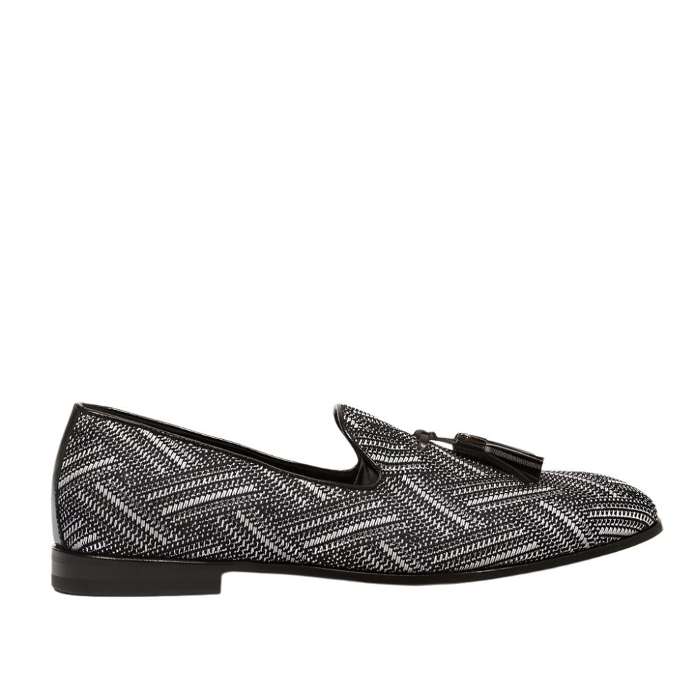 Cesare Paciotti Luxury Italian Men's Glam Black Silver Moccassins (CPM5355)