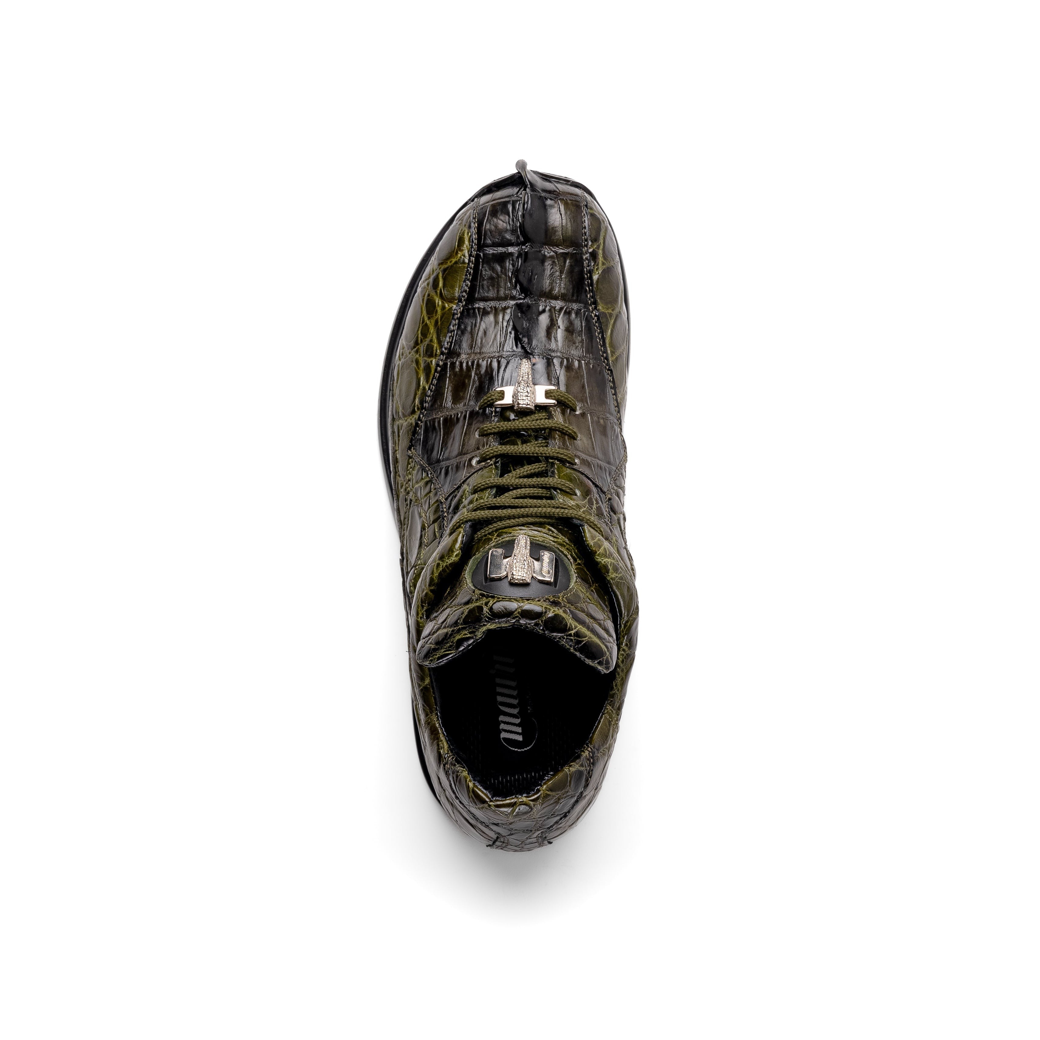 Mauri Hazard 8596-3 Men's Shoes Money Green with Black Finished Exotic Alligator / Hornback Sneakers (MA5566)