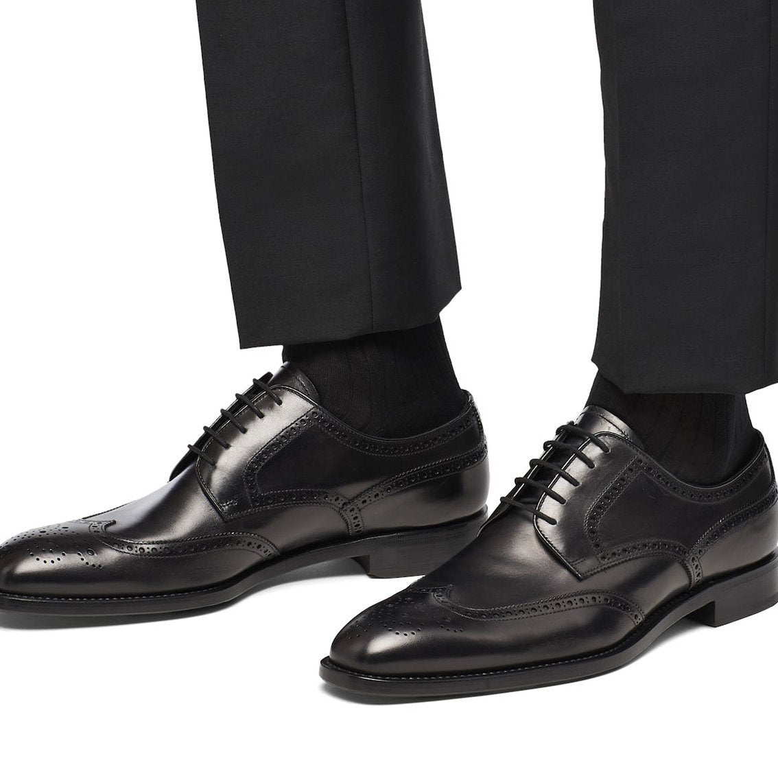 Prada 2EB109-3F33 Men's Shoes Black Calf-Skin Leather Derby Oxfords (PRM1026)