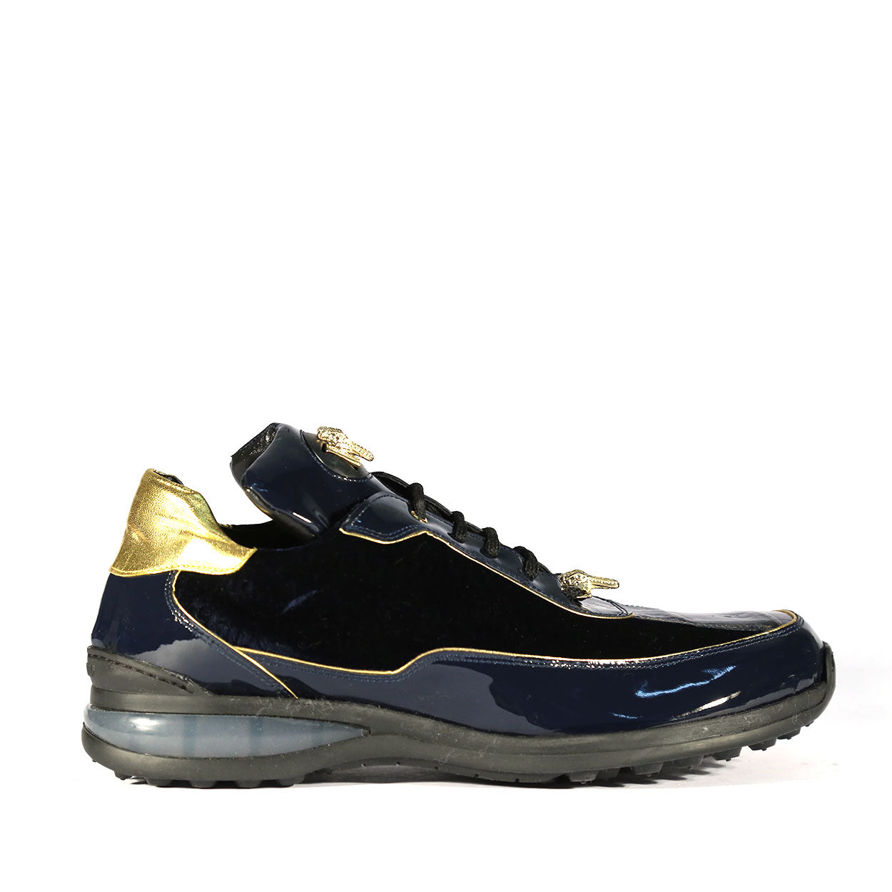 Mauri 8420 Bubble Men's Shoes Gold & Wonder Blue Exotic Crocodile / Velvet / Patent Leather Casual Sneakers (MAS5411)
