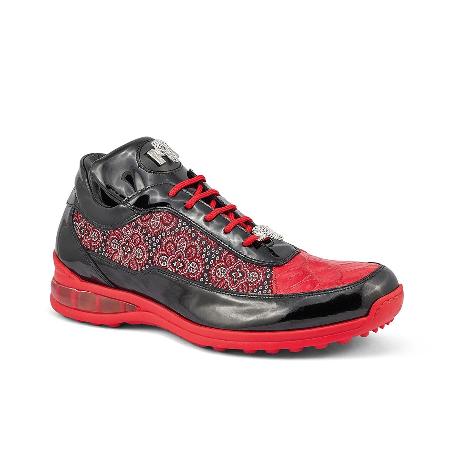 Mauri 8900/2 Bubble Men's Shoes Black & Red Exotic Crocodile / Patent Leather / Matahari Fabric Casual Sneakers (MA5401)