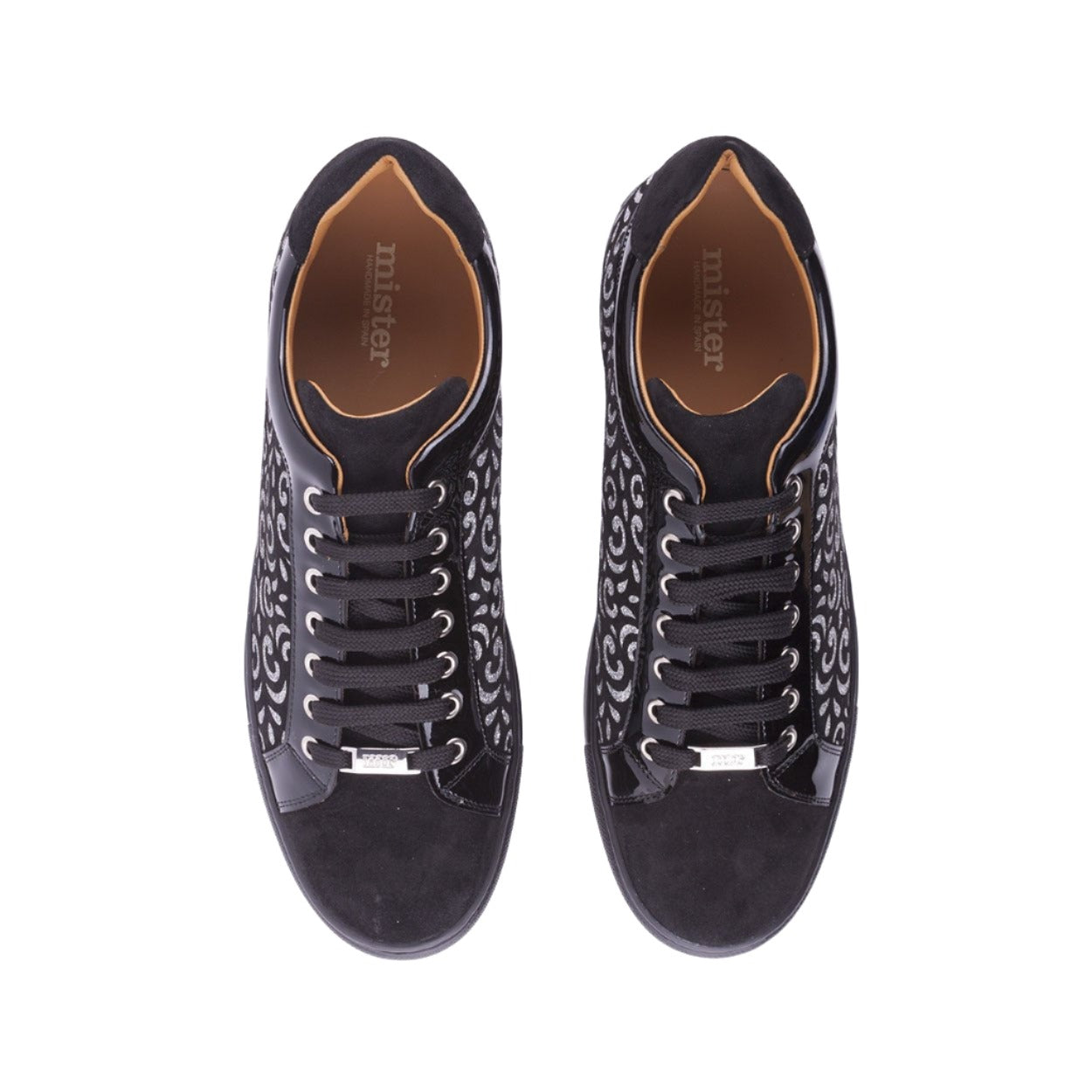 Mister 39697 Funes Men's Shoes Black Glitter Print / Patent / Suede Leather Casual Sneakers (MIS1022)