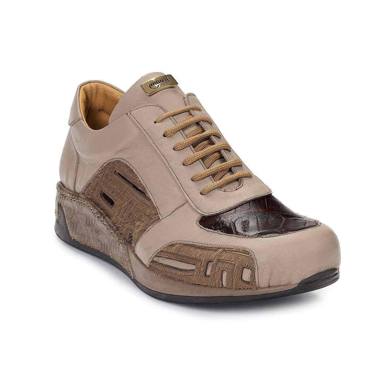 Mauri 8587 Designer Shoes Exotic Skin Men's Nappa Calf-skin Leather & Baby Croc Brown Sneakers (MA4927)