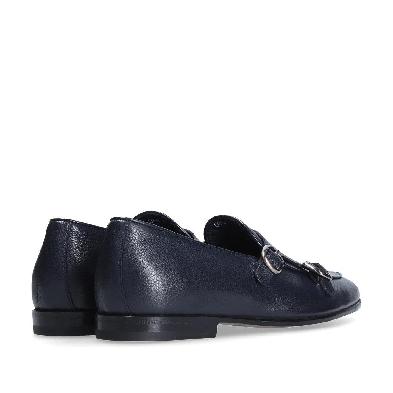 Franceschetti Ravenna Men's Shoes Blue Tumbled Calf-Skin Leather Double Buckle Belgian Loafers (FCCT1002)