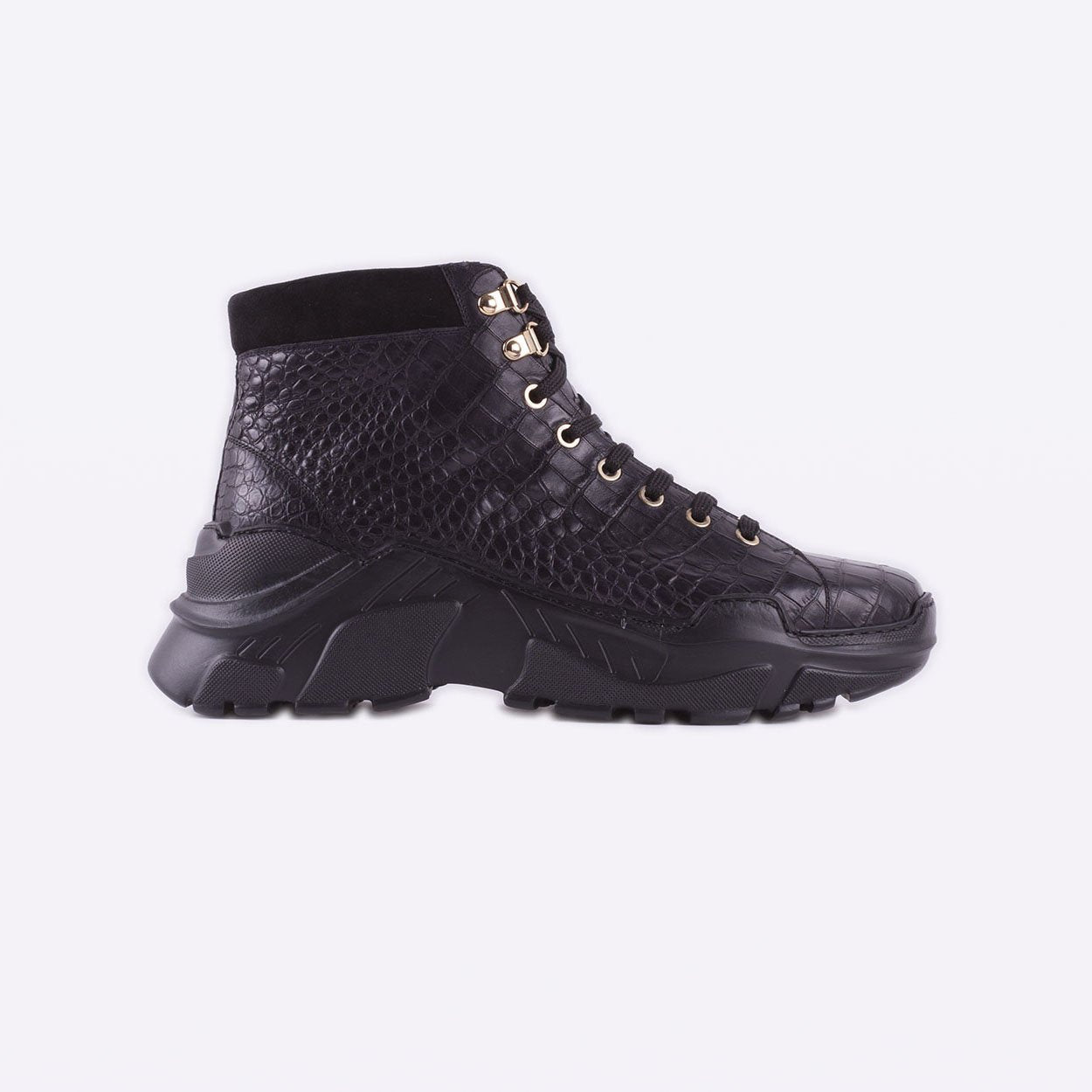 Mister 39634 Anca Men's Shoes Black Crocodile Print / Calf-Skin Leather Casual Sneakers (MIS1044)
