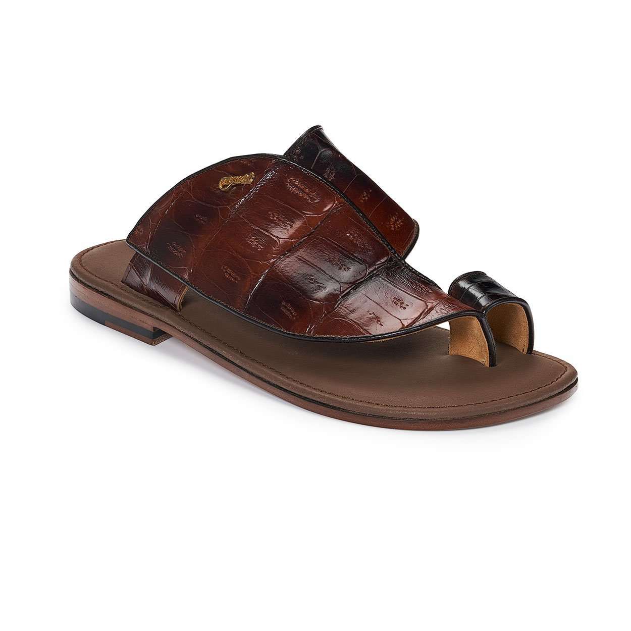 Mauri Designer Shoes Exotic Skin Men's Baby Croc multi Brown Sandals 1951 (MA4900)