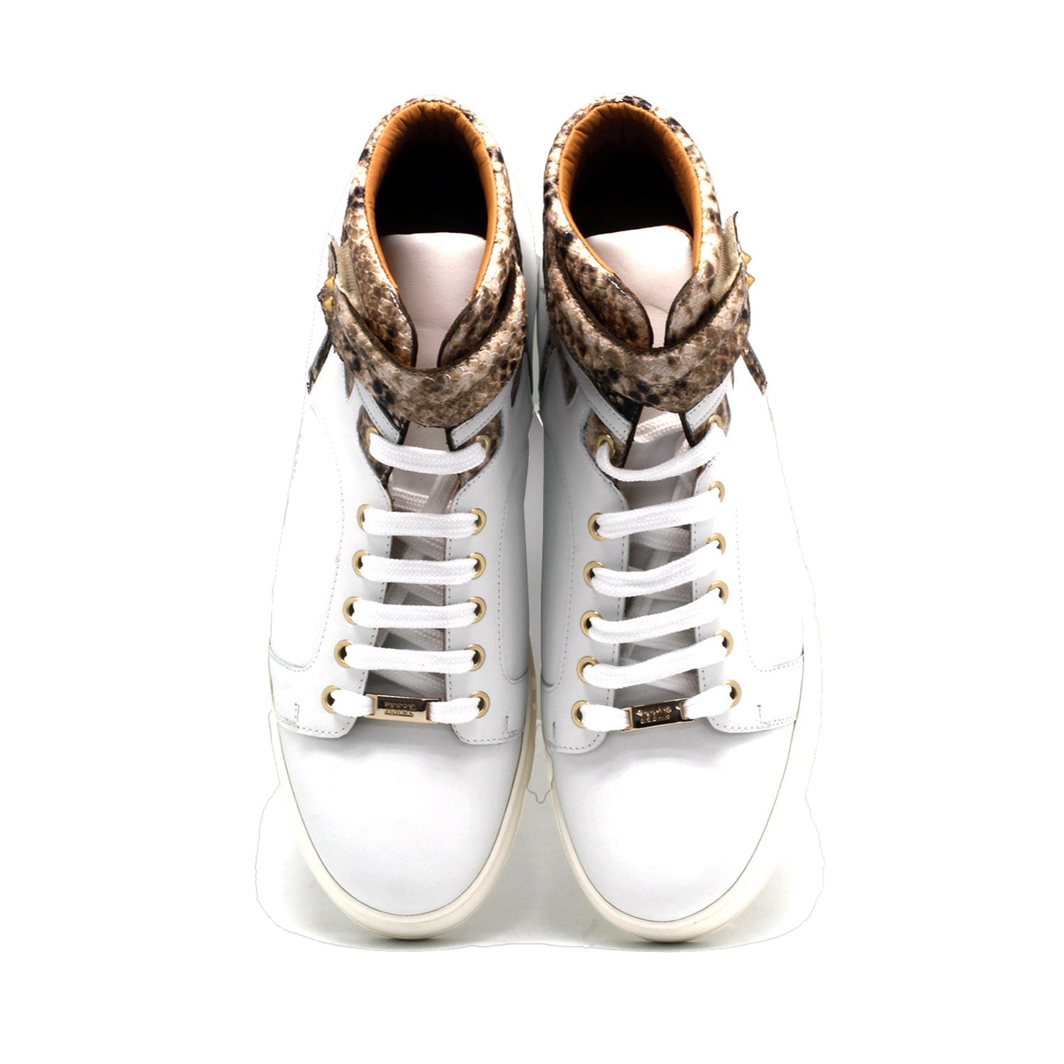 Mister Oria 40470 Men's Shoes Brown & White Texture Print Leather High-Top Sneakers (MIS1140)