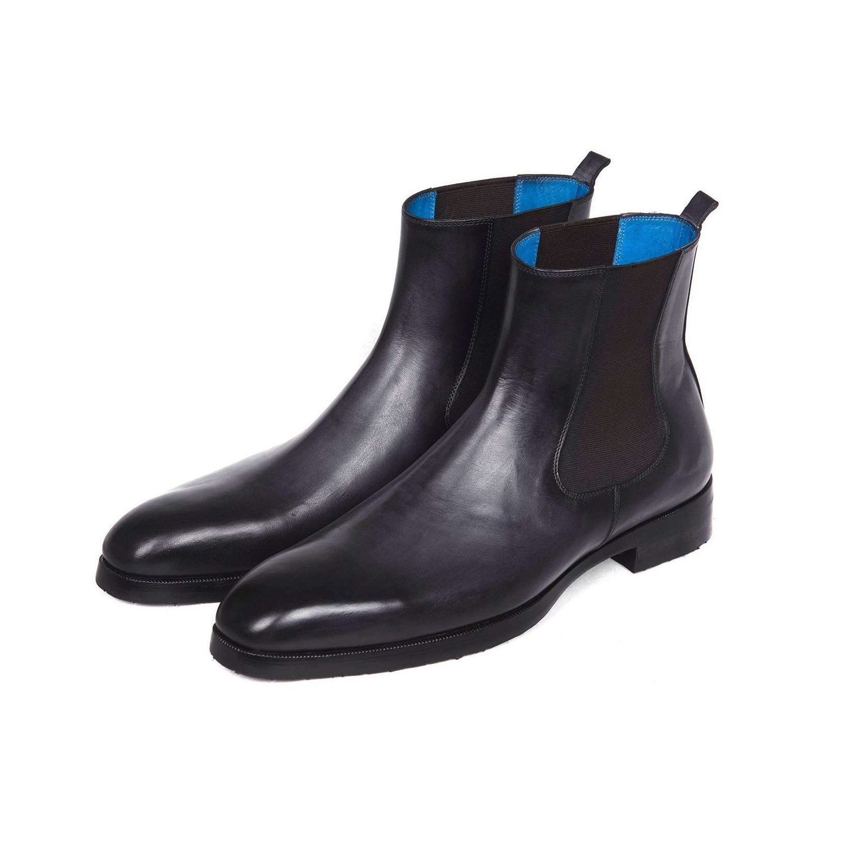 Paul Parkman Handmade Designer Shoes Black & Gray Chelsea Boots (PM5608)