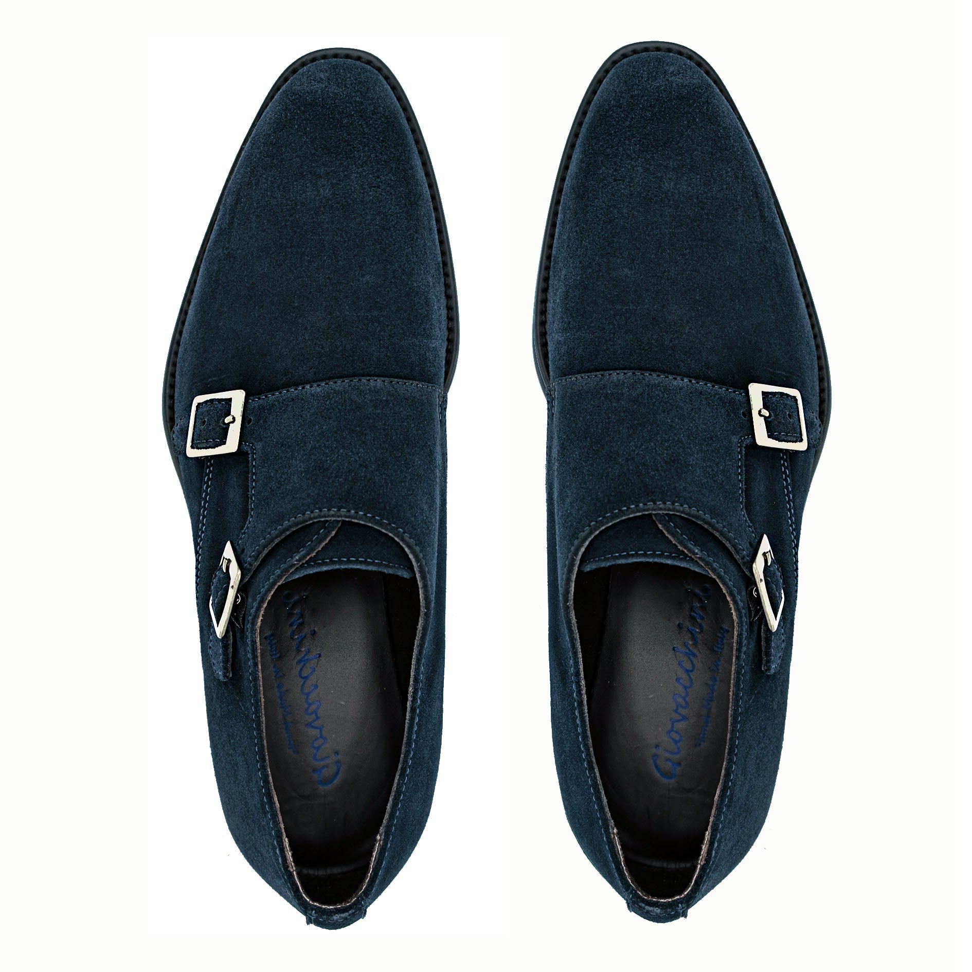 Giovacchini Francesco Men's Shoes Blue Suede Leather Double Monk-Straps Loafers (GVCN1008)