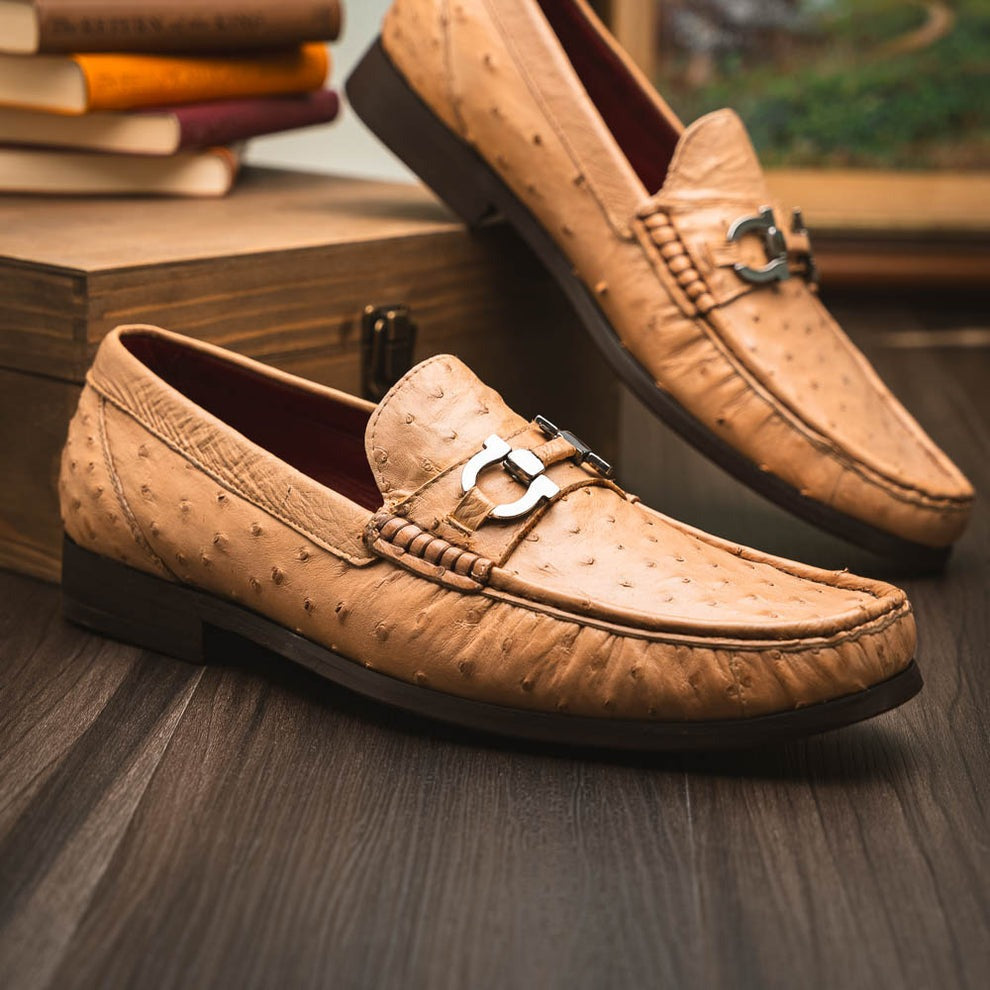 Marco Di Milano Ferrioni Men's Shoes Exotic Ostrich Horsebit Moccasin loafers (MDM1171)