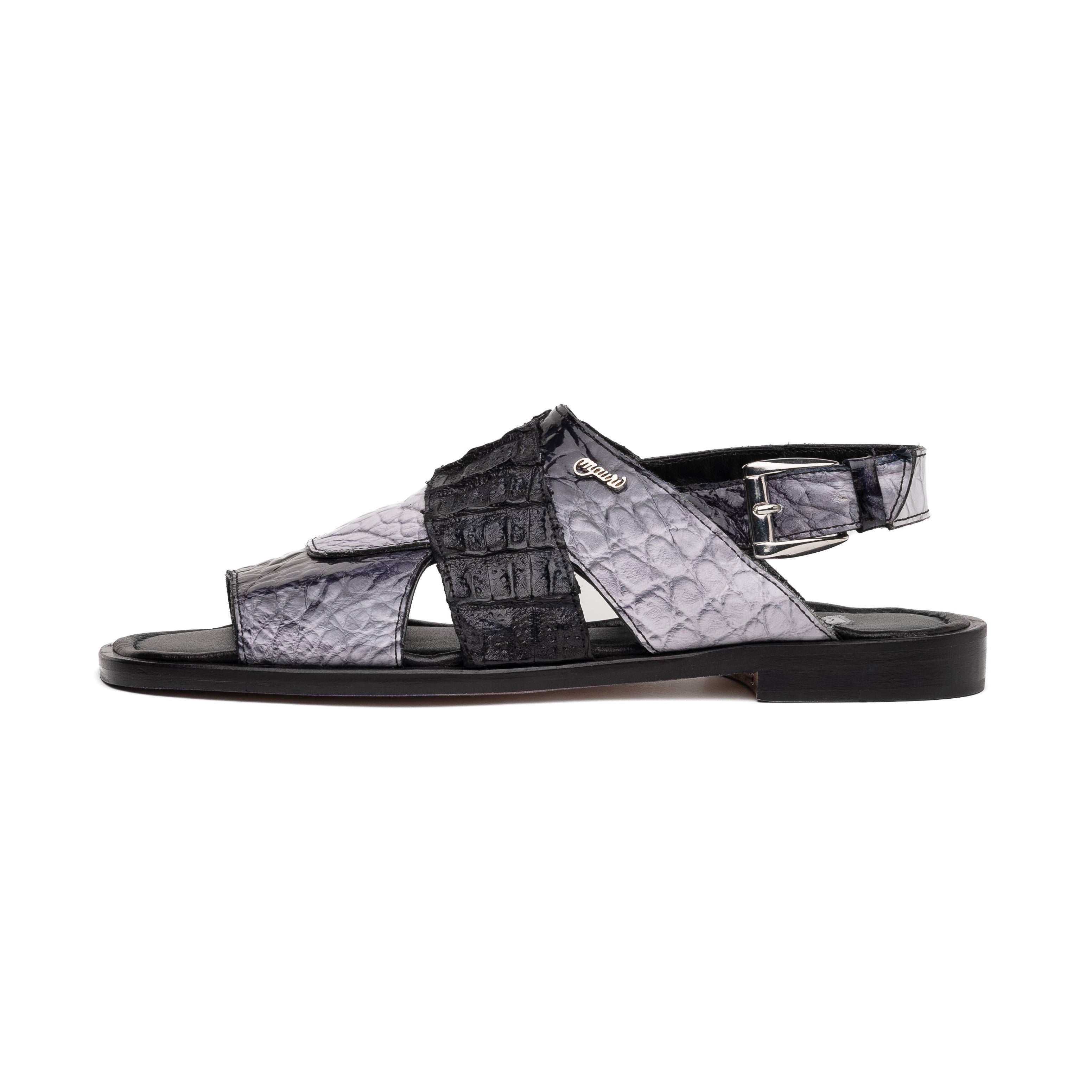 Mauri Cayman 5181 Men's Shoes Multi Gray & Black Exotic Alligator / Hornback Sandals (MA5612)