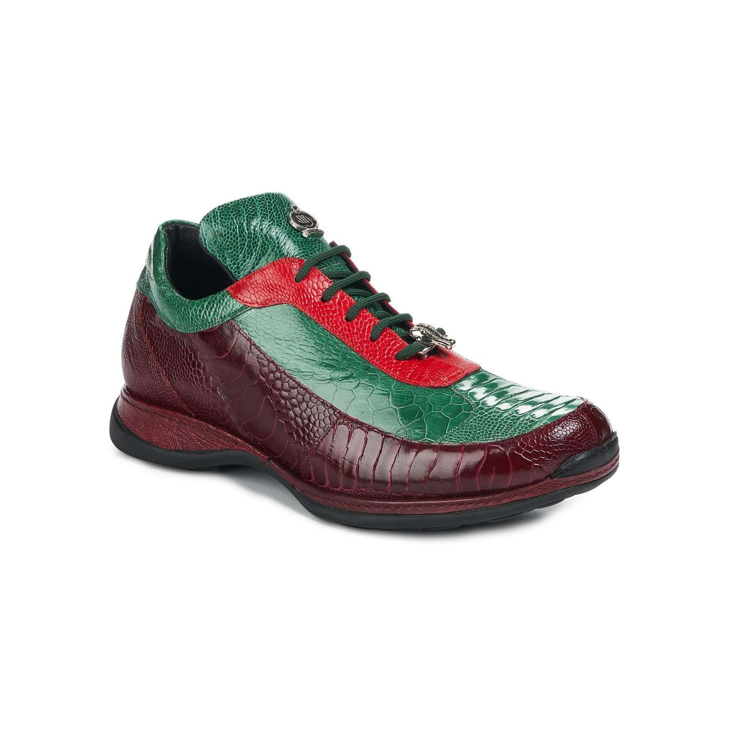 Mauri 8569 Electic Men's Designer Shoes Red /Green / Burgundy Ostrich Leg Sneakers 8569 (MA5023)