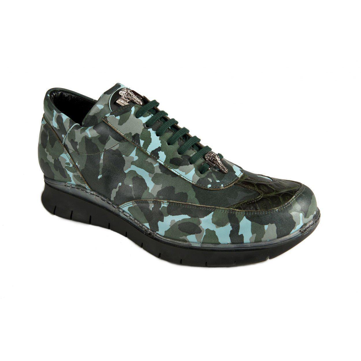 Mauri Men's Designer Shoes Green & Navy Exotic Crocodile / Calf-Skin Leather Sneakers 8932 (MAO1050)