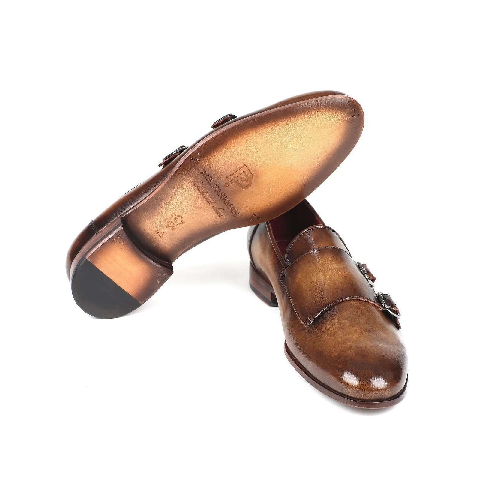 Paul Parkman Handmade Designer Shoes Men's Olive Calf-skin Leather Double Monkstrap Loafers HR67LV (PM5914)
