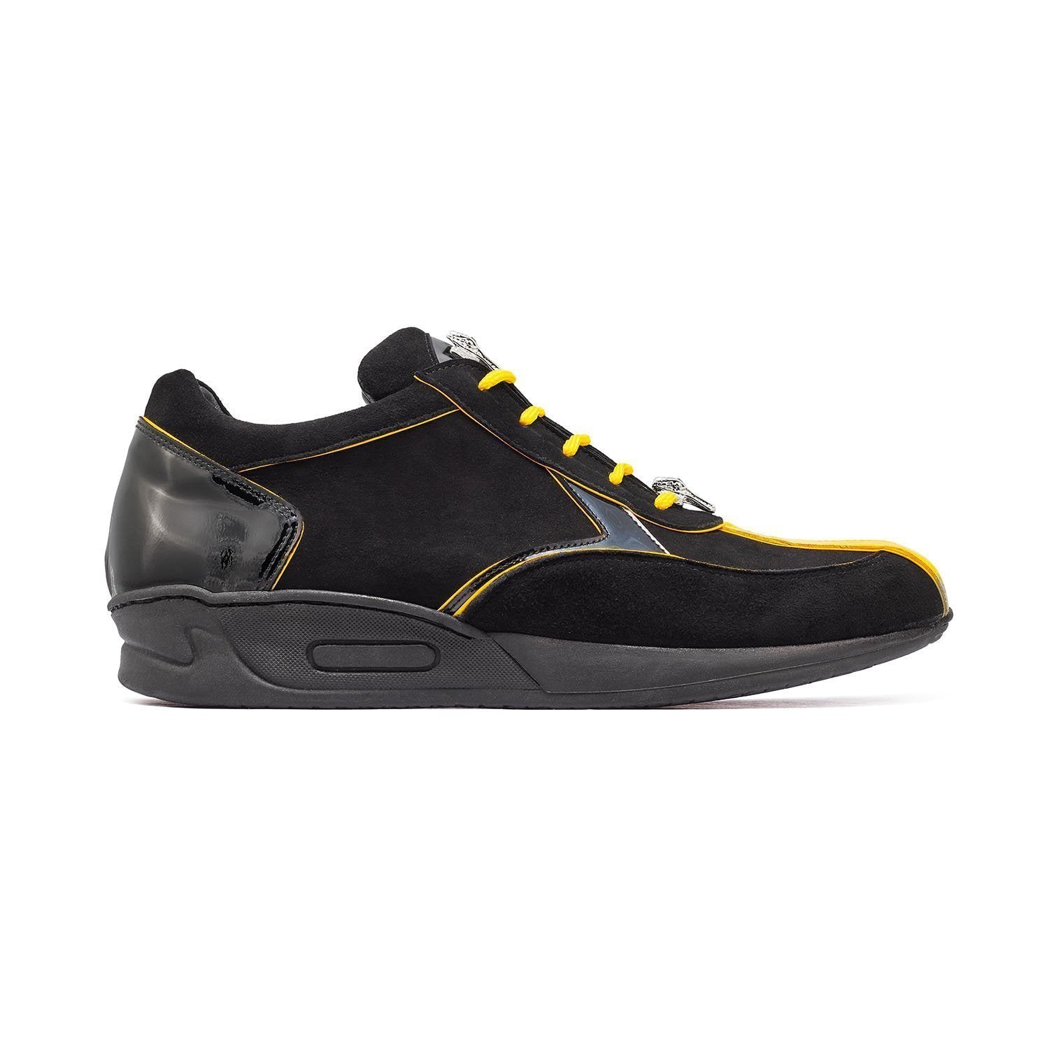 Mauri Jackpot M791 Men's Shoes Black & Yellow Exotic Crocodile / Suede / Patent Leather Sneakers (MAS5348)