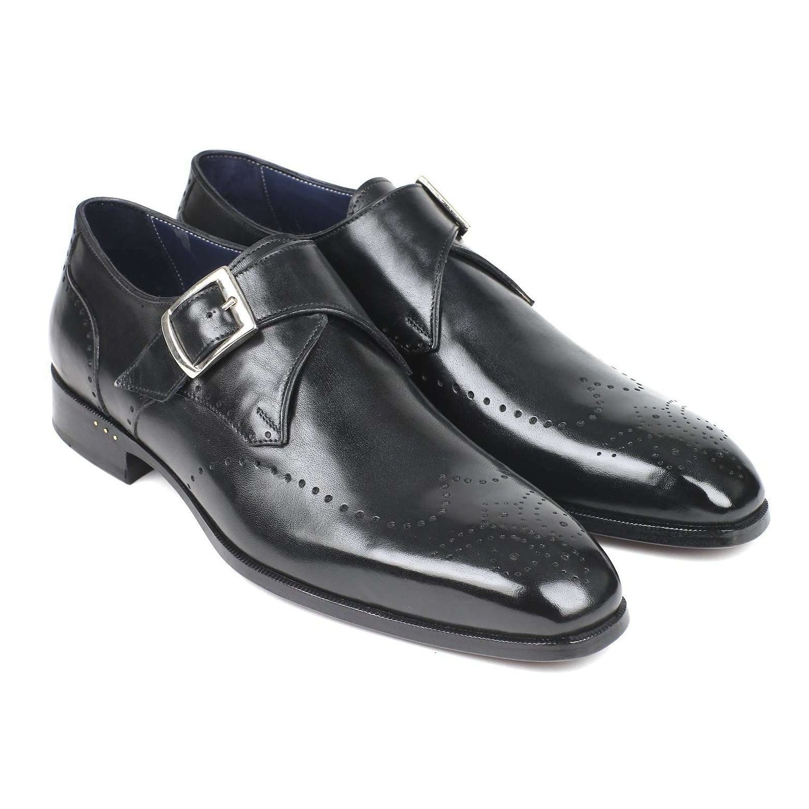 Paul Parkman Handmade Designer Shoes Wingtip Single Monkstraps Black Loafers (PM5856)