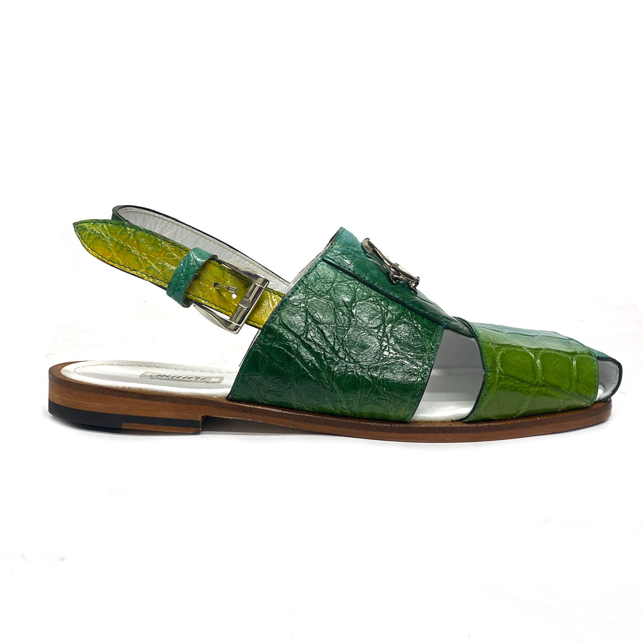 Mauri 5126 Men's Shoes Turquoise & Two-Tone Green Exotic Alligator Slip-On Sandals (MAS5507)