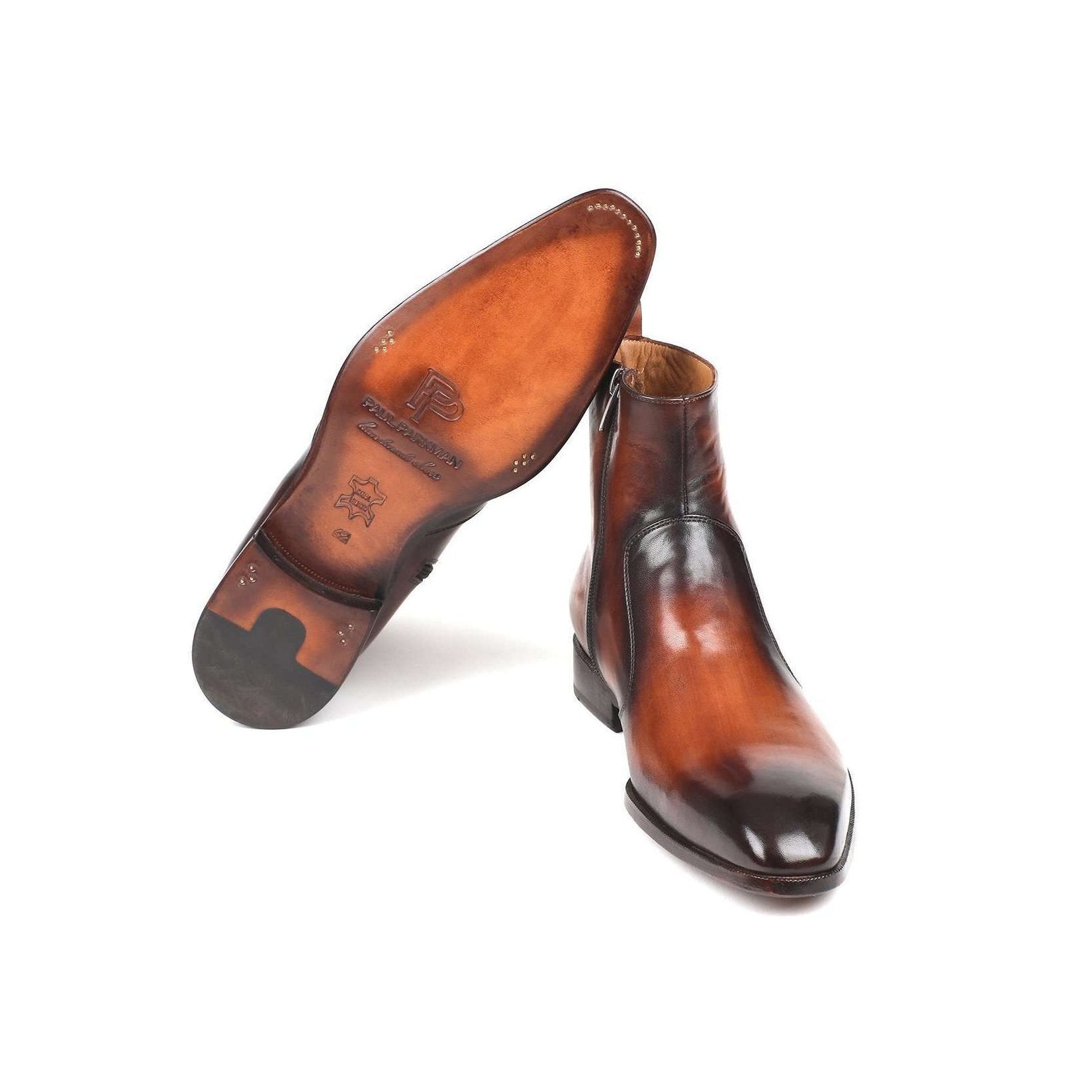 Paul Parkman Handmade Designer Shoes Brown Burnished Side Zipper Boots (PM5864)