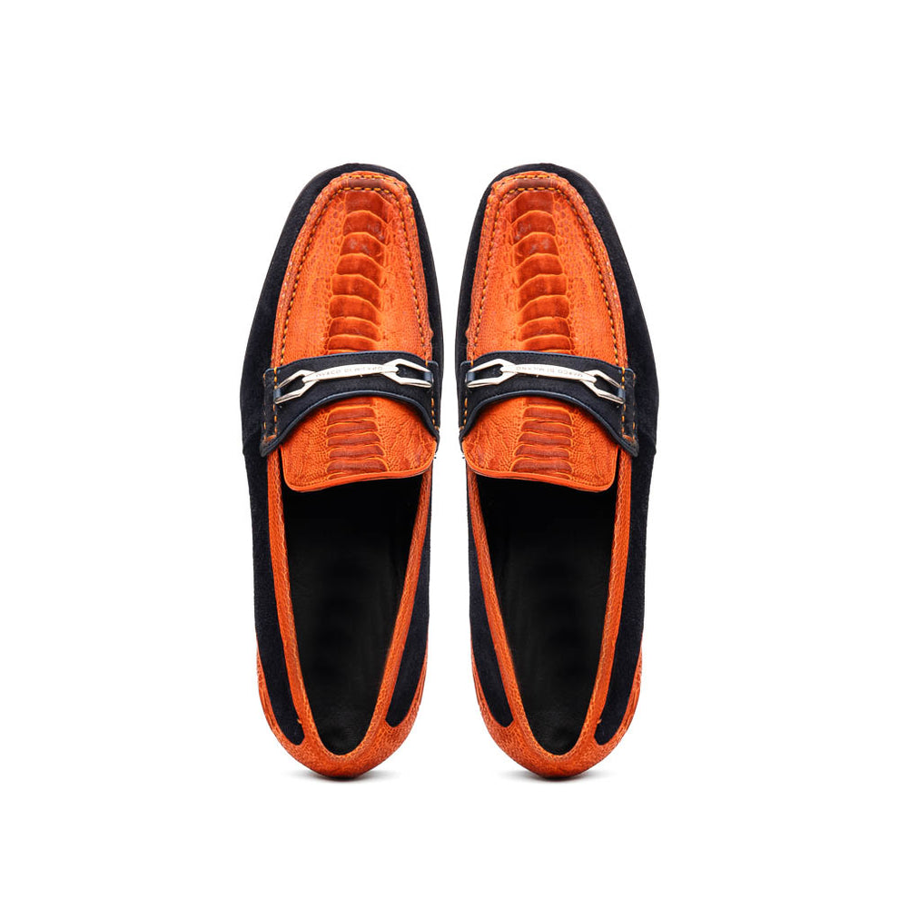 Marco Di Milano Hugo Men's Shoes Orange & Navy Suede / Ostrich Leg Horsebit Loafers (MDM1058)