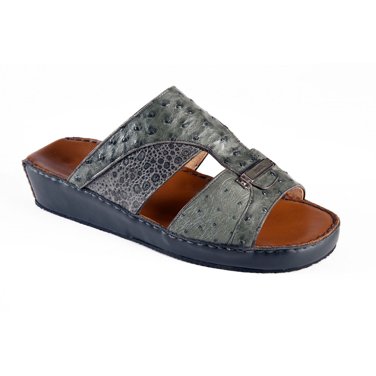Mauri Men's Designer Shoes Serpentine Green & Gray Ostrich & Frog-Skin Sandals 5044 (MAO1054)