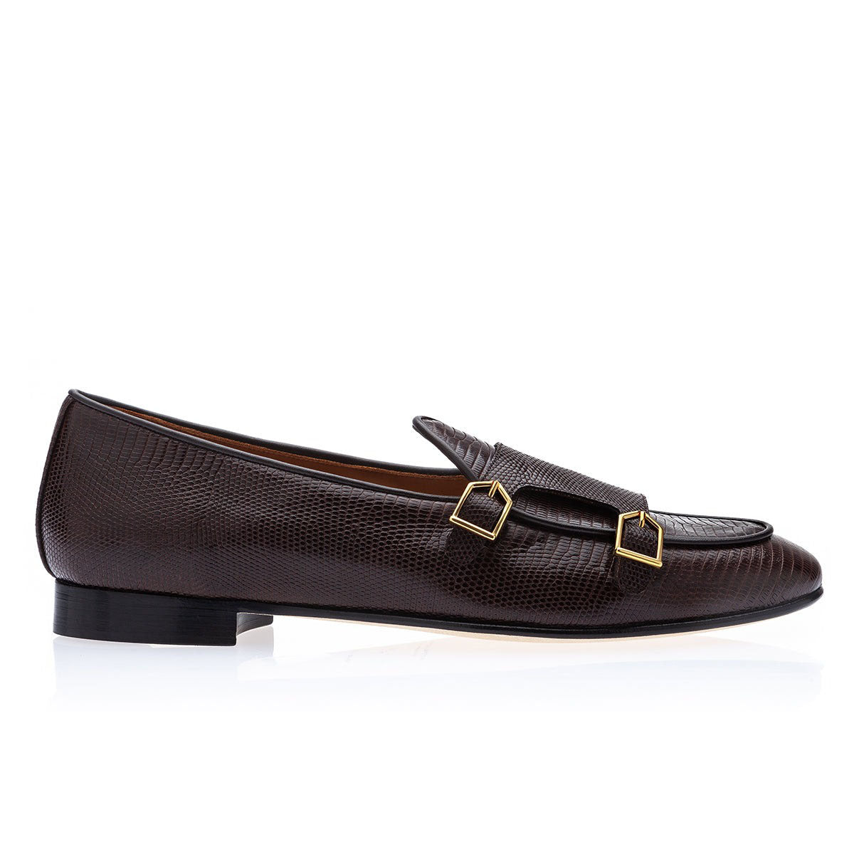 SUPERGLAMOUROUS Tangerine 7 Men's Shoes Exotic Tejus Lizard Double Monk-Straps Belgian Loafers (SPGM1331)