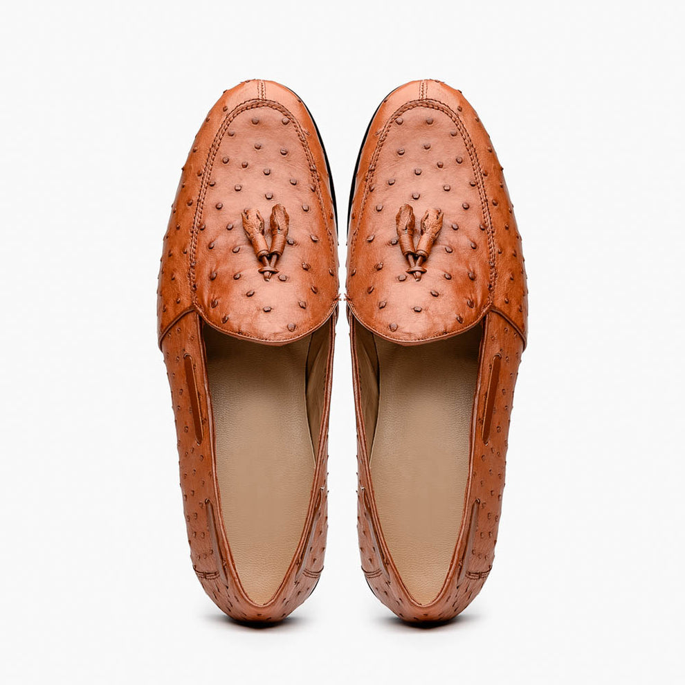 Marco Di Milano Aubiere Men's Shoes Exotic Ostrich Tassels Loafers (MDM1198)