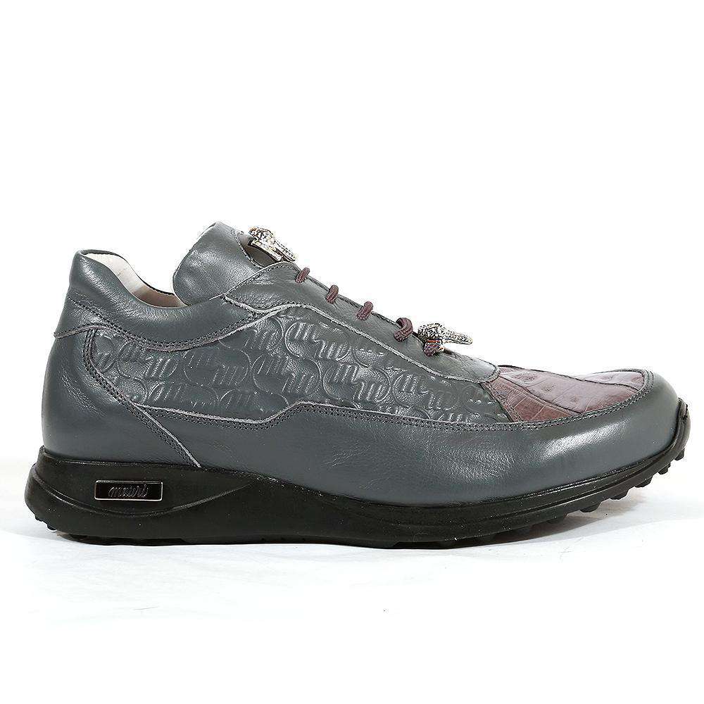 Mauri Designer Shoes 8900/2 Italian Mens Designer Shoes King Nappa Embossed / Croco Medium Grey Sneakers (MA1114)