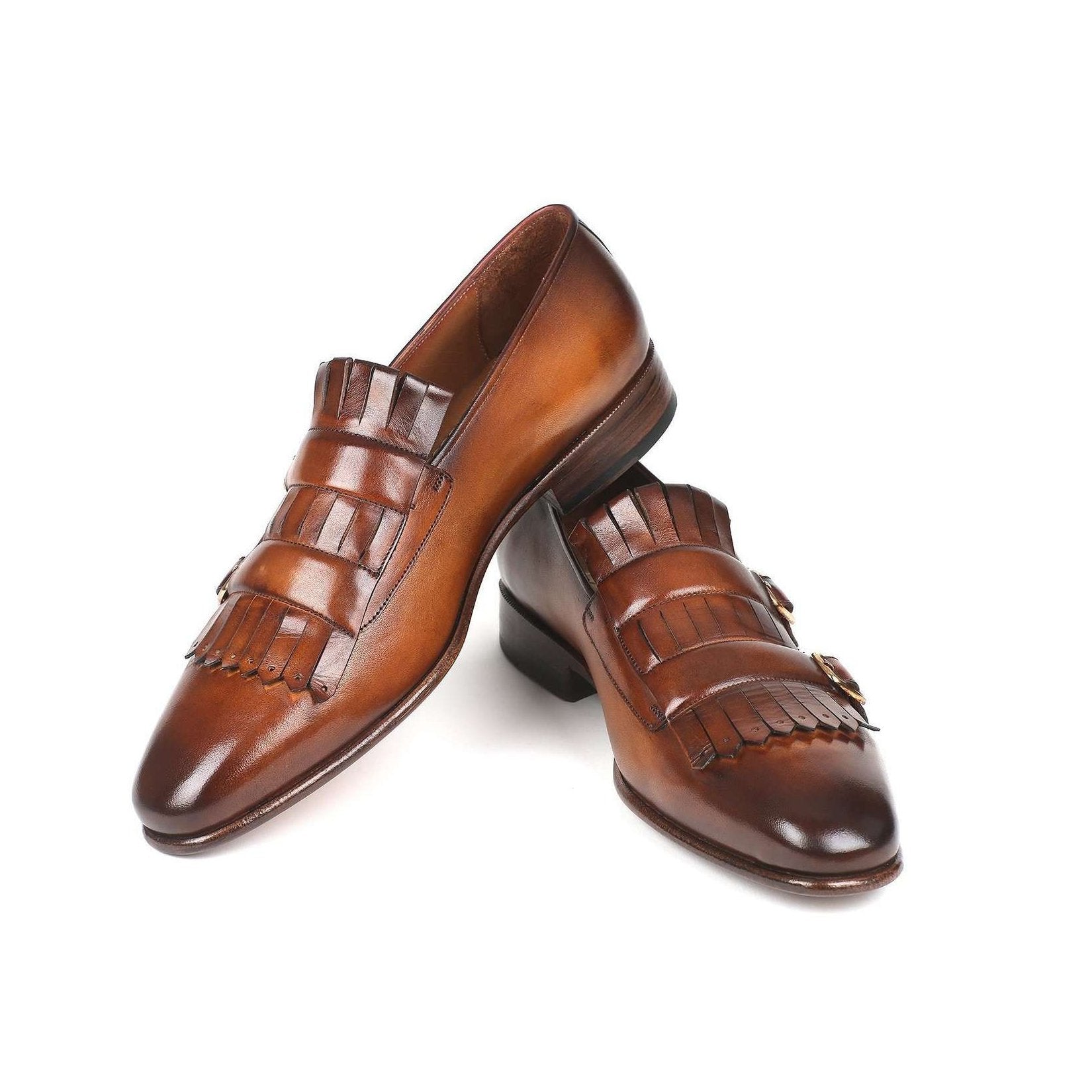Paul Parkman Handmade Designer Shoes Men's Brown Double Monkstraped Calfskin Loafers ST37VF (PM5716)