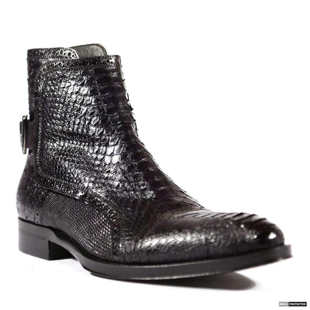 Jo Ghost Men's Italian Zampa Struzzo Crust Black Boots (JG4049)