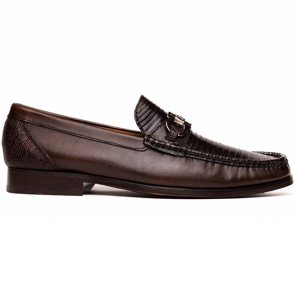 Marco Di Milano Enzo Men's Shoes Black Genuine Lizard Horsebit Loafers (MDM1156)