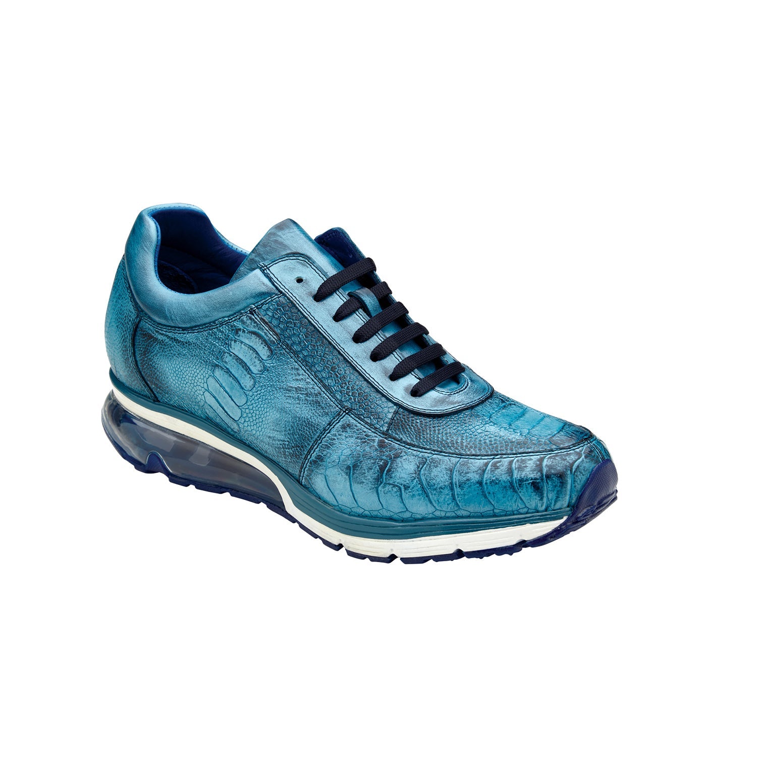 Belvedere E02 Todd Men's Shoes Ocean Blue Exotic Genuine Ostrich Casual Sneakers (BV2955)