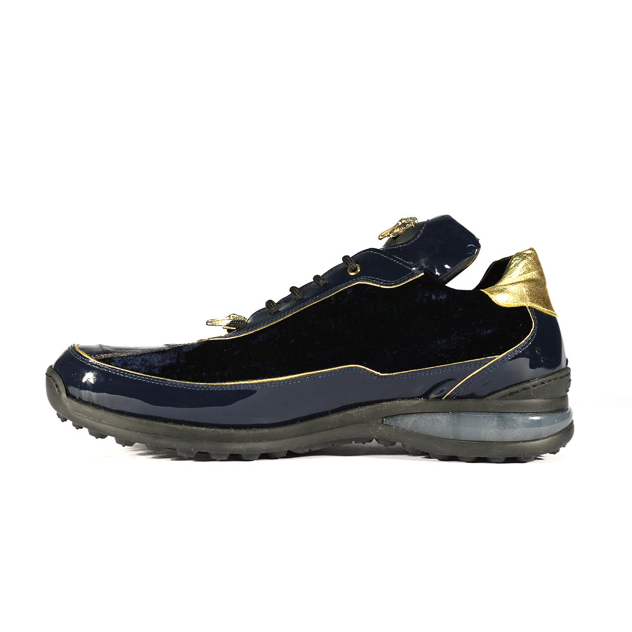 Mauri 8420 Bubble Men's Shoes Gold & Wonder Blue Exotic Crocodile / Velvet / Patent Leather Casual Sneakers (MAS5411)