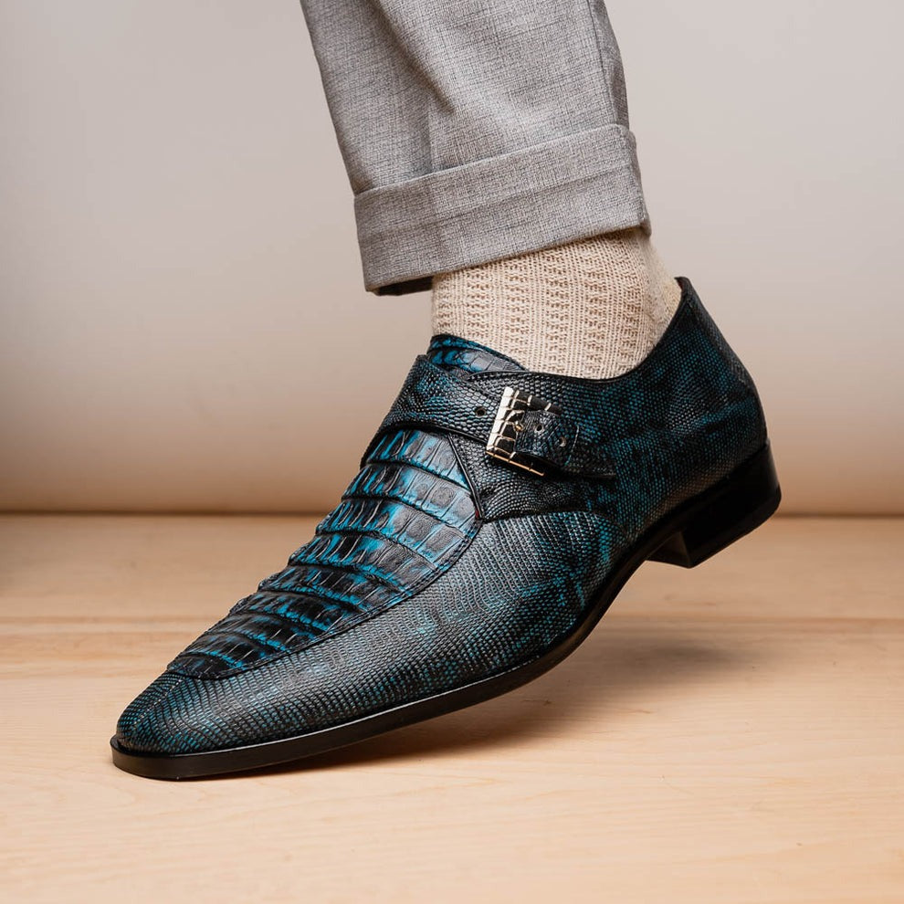 Marco Di Milano Toluca Men's Shoes Exotic Lizard / Crocodile Single Monk-Strap Loafers (MDM1126)